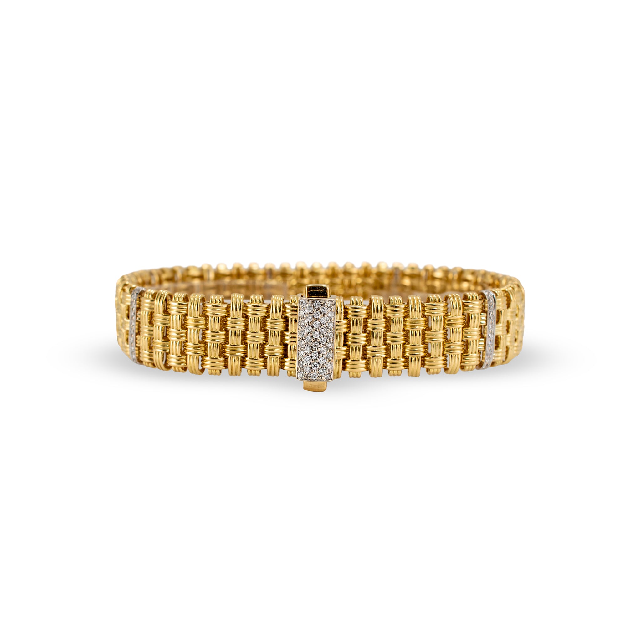 Roberto Coin Appassionata Woven 18K Yellow Gold 0.55ctw Diamond Link Bracelet