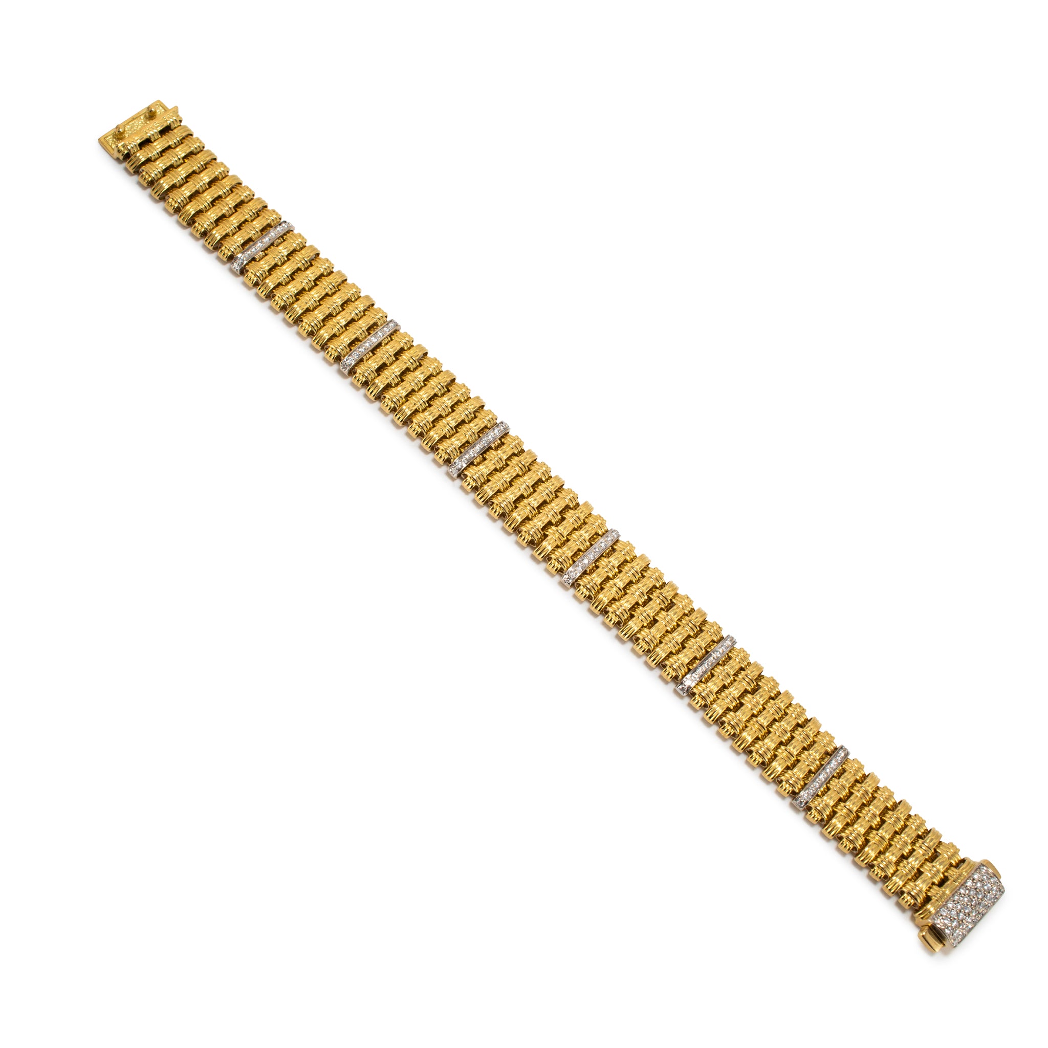 Roberto Coin Appassionata Woven 18K Yellow Gold 0.55ctw Diamond Link Bracelet