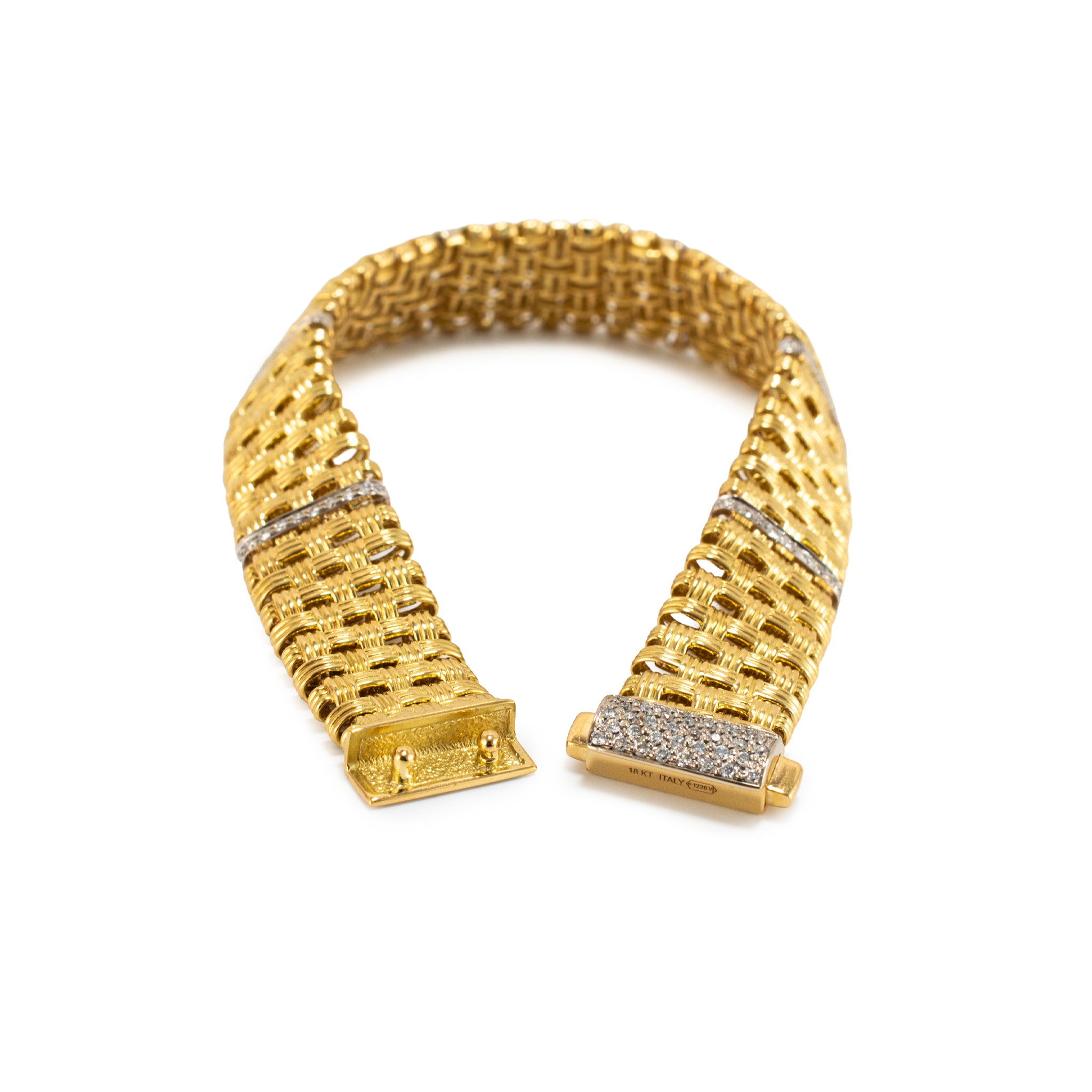 Roberto Coin Appassionata Woven 18K Yellow Gold 0.55ctw Diamond Link Bracelet