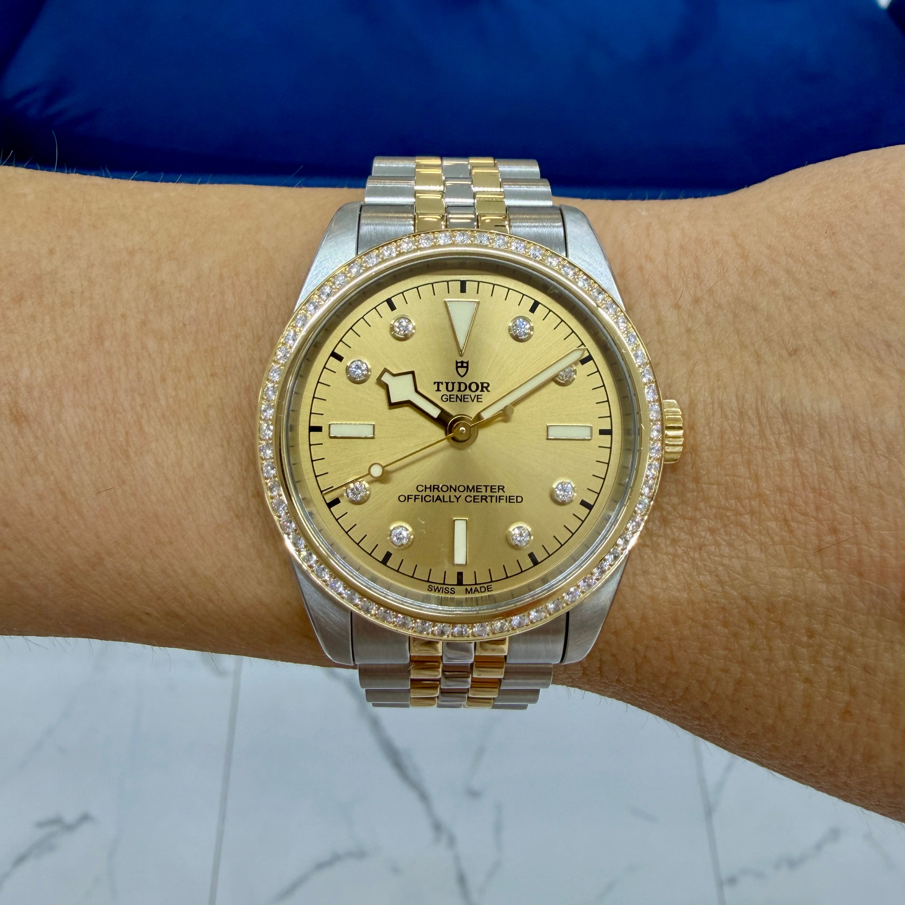Tudor Black Bay One 36MM 79653 Champagne Diamond Dial Gold Steel Watch