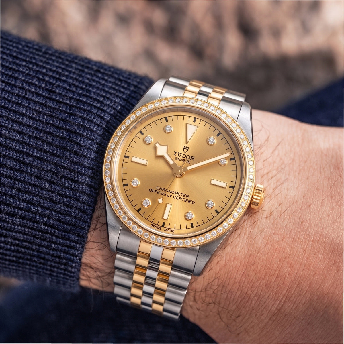 Tudor Black Bay One 36MM 79653 Champagne Diamond Dial Gold Steel Watch