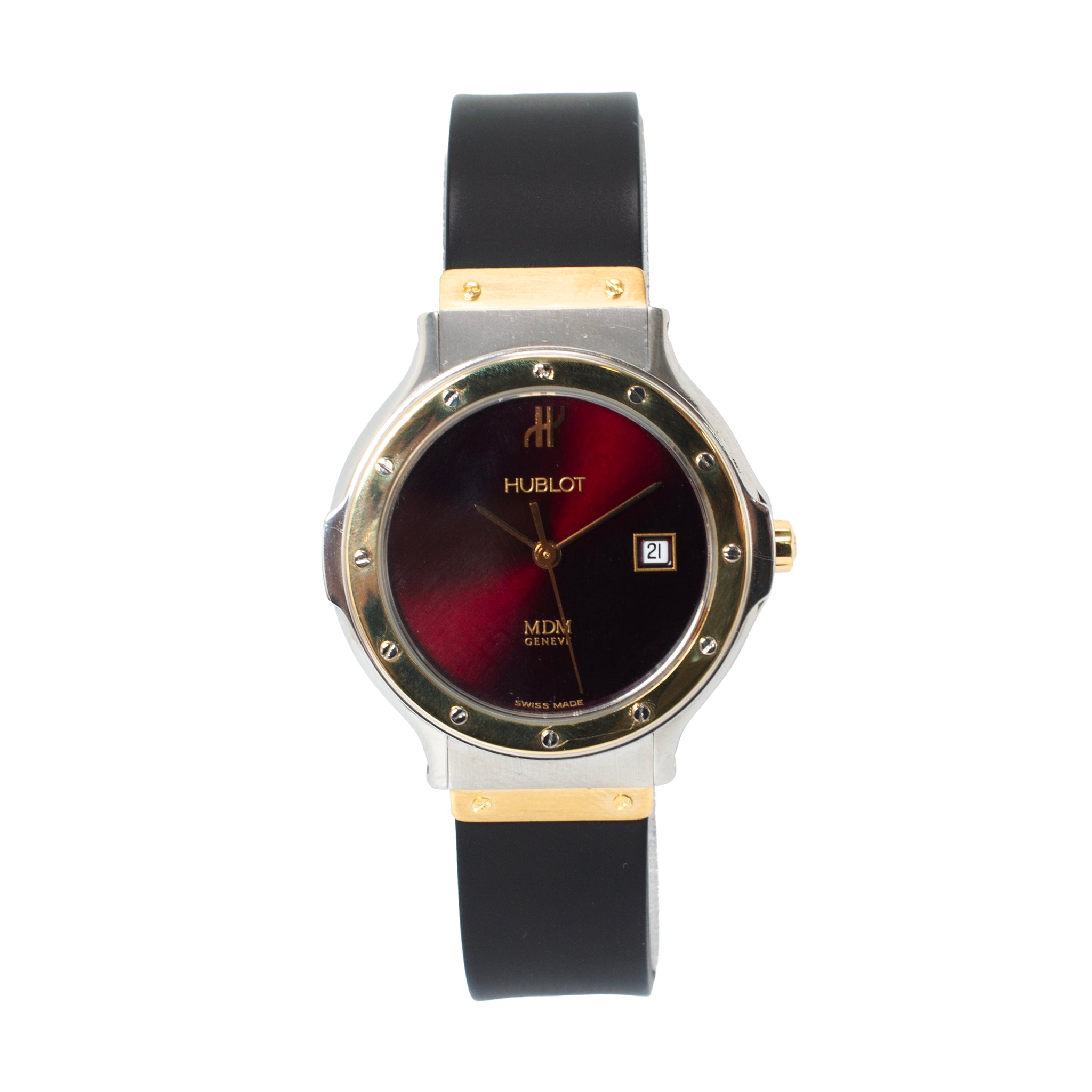 Ladies Hublot Classic Mdm 26MM 1391.2 Red Dial Two Tone Gold Steel Quartz Watch