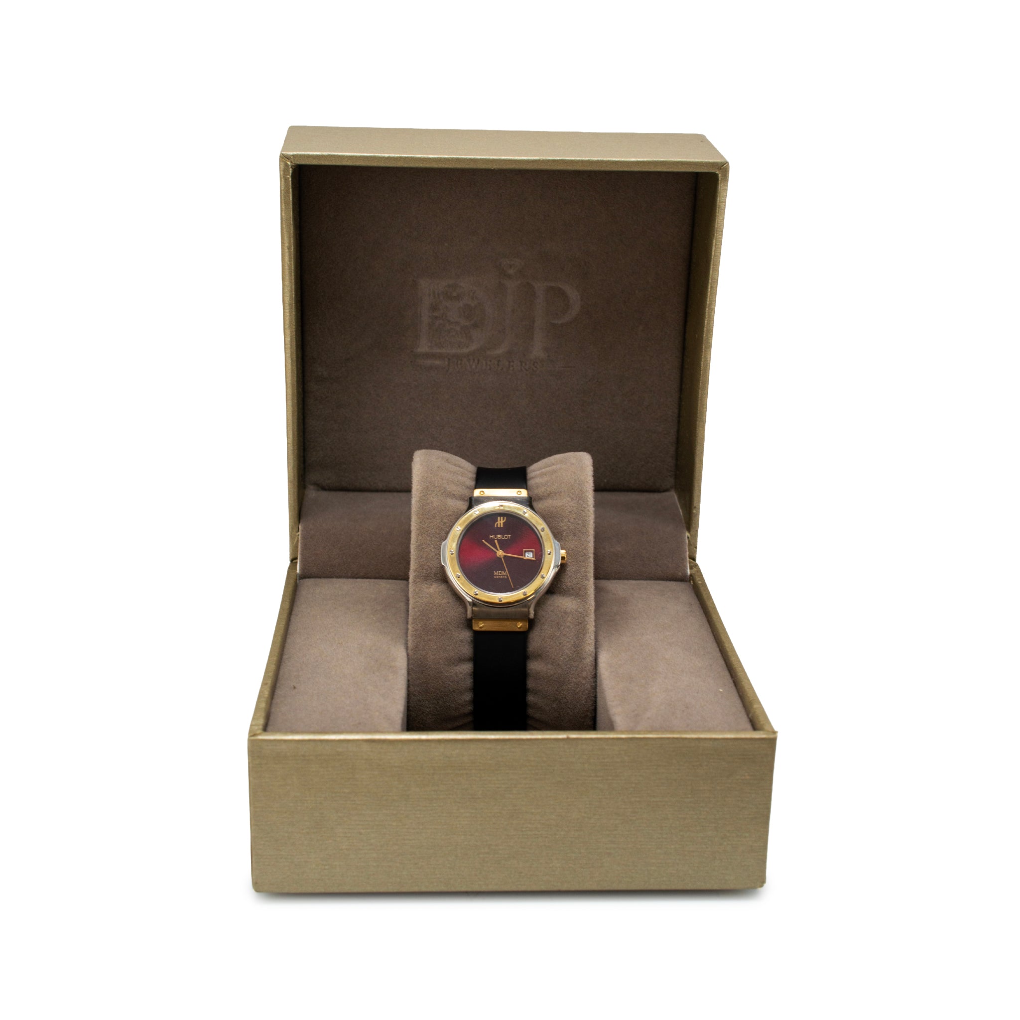 Ladies Hublot Classic Mdm 26MM 1391.2 Red Dial Two Tone Gold Steel Quartz Watch
