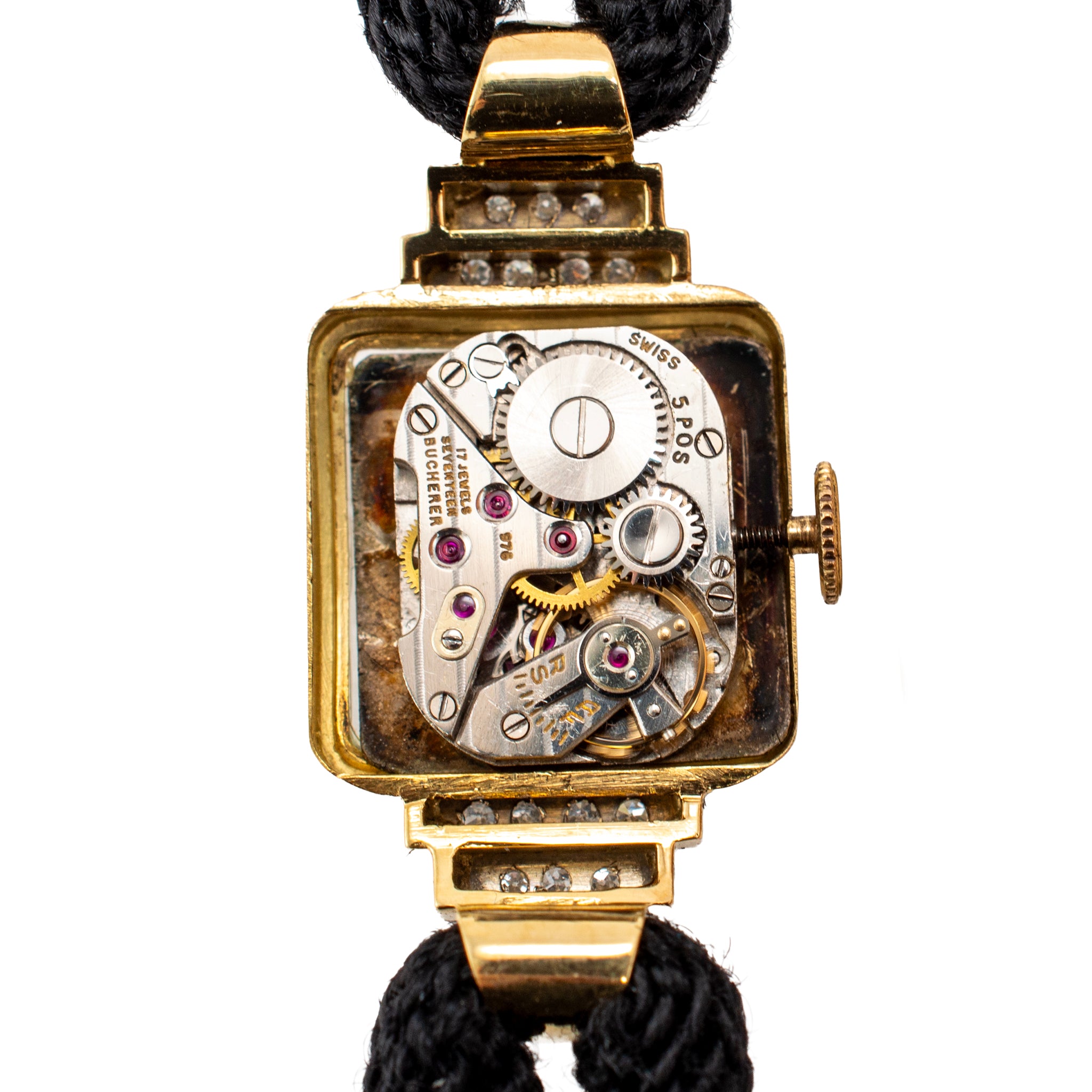 Ladies Vintage Retro Bucherer Cocktail 17MM Diamond 18K Gold Mechanical Watch