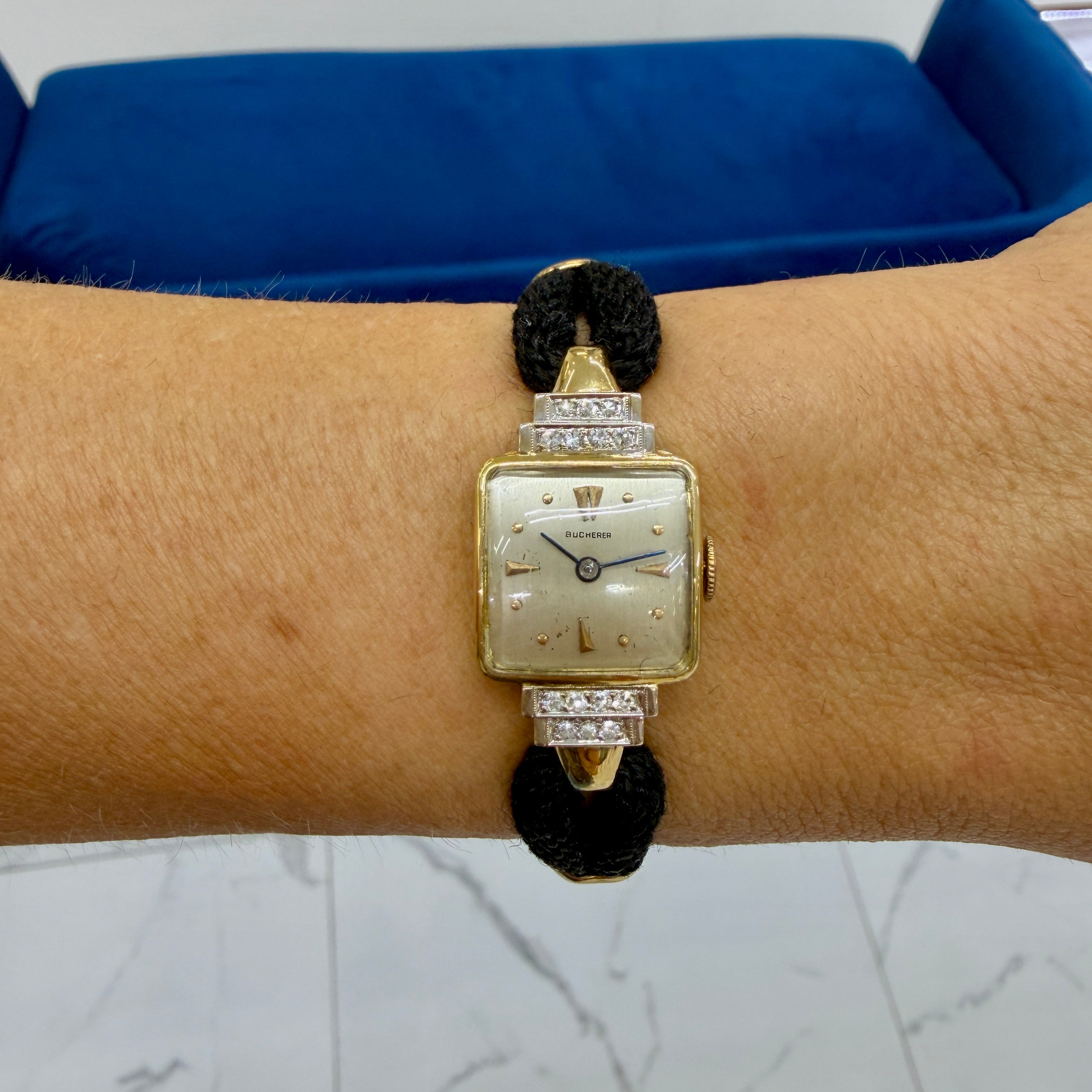 Ladies Vintage Retro Bucherer Cocktail 17MM Diamond 18K Gold Mechanical Watch