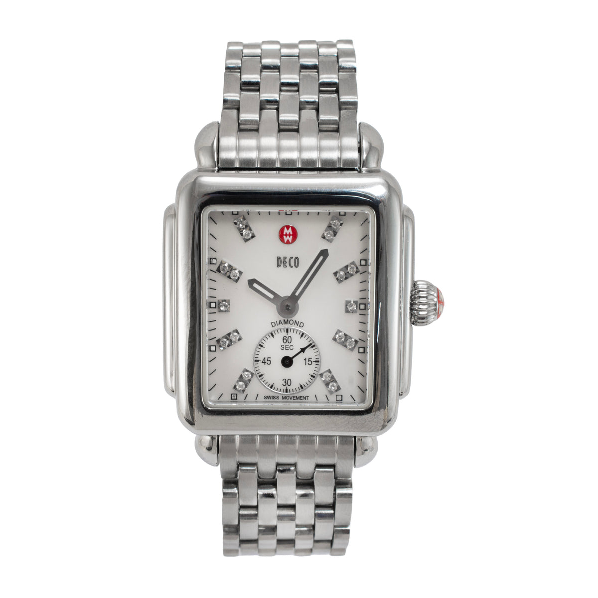 Michele by Fossil Deco 29MM mww06v00a0046 Diamond Mop Dial Steel Quartz Watch