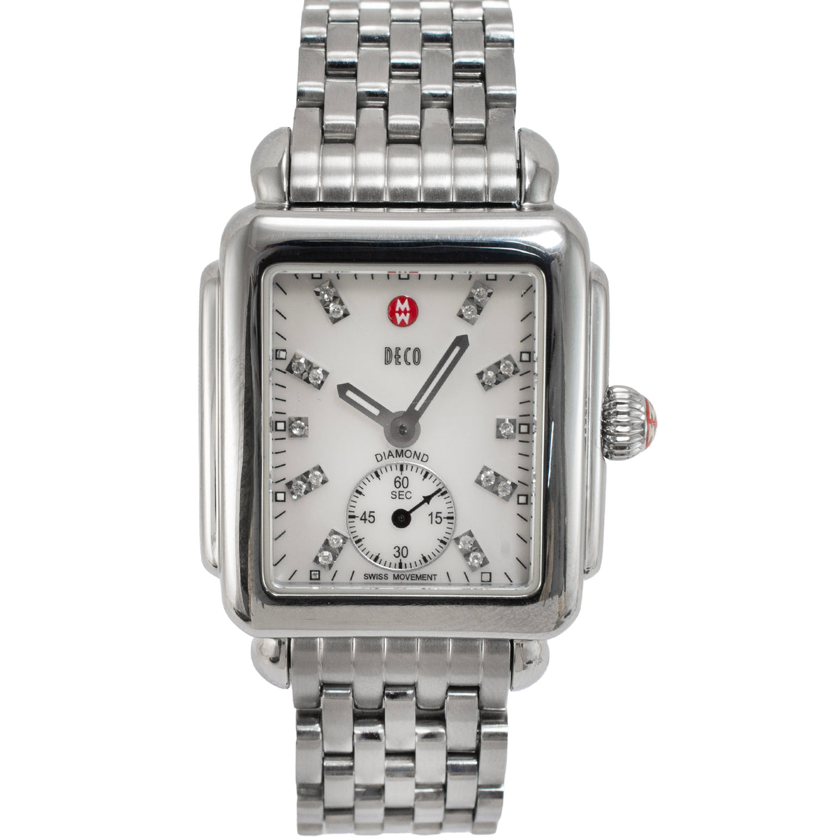 Michele by Fossil Deco 29MM mww06v00a0046 Diamond Mop Dial Steel Quartz Watch
