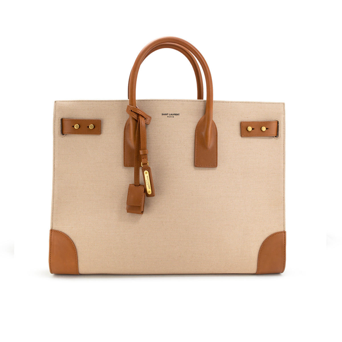 Saint Laurent Sac de Jour Natural Canvas Brown Leather Tote Bag