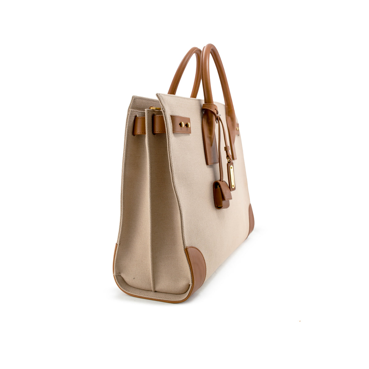 Saint Laurent Sac de Jour Natural Canvas Brown Leather Tote Bag