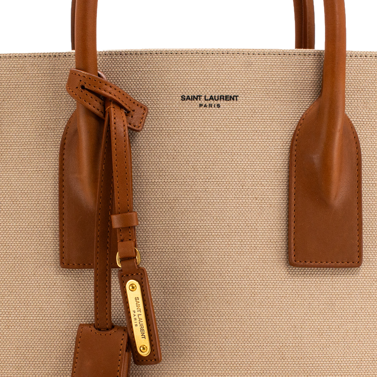 Saint Laurent Sac de Jour Natural Canvas Brown Leather Tote Bag
