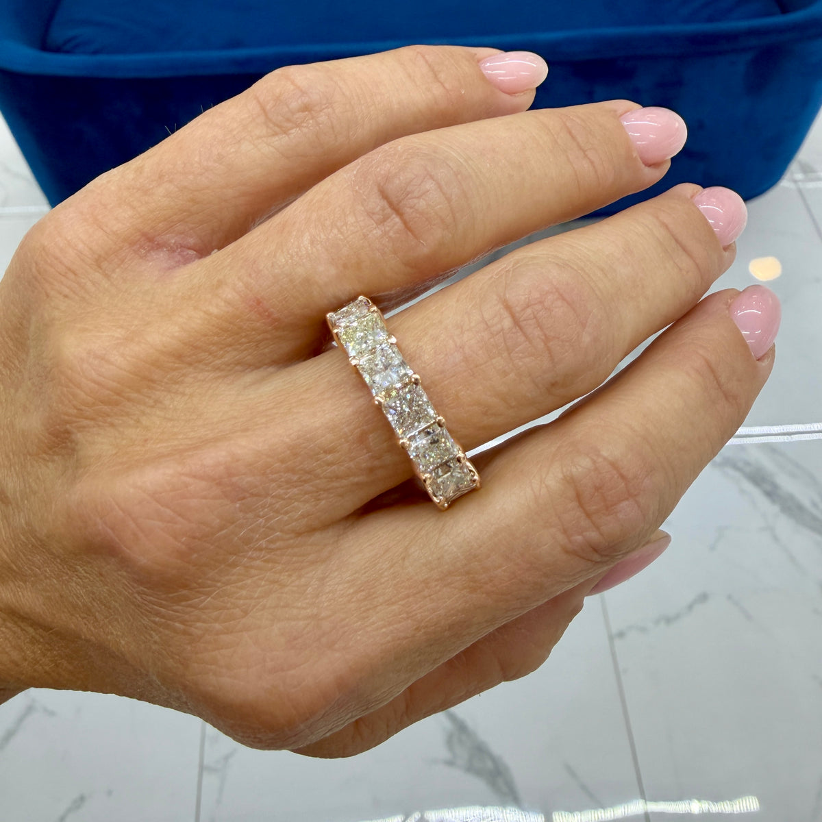Men’s 10K Rose Gold 10.55ctw Princess Cut Diamond Eternity Band Ring
