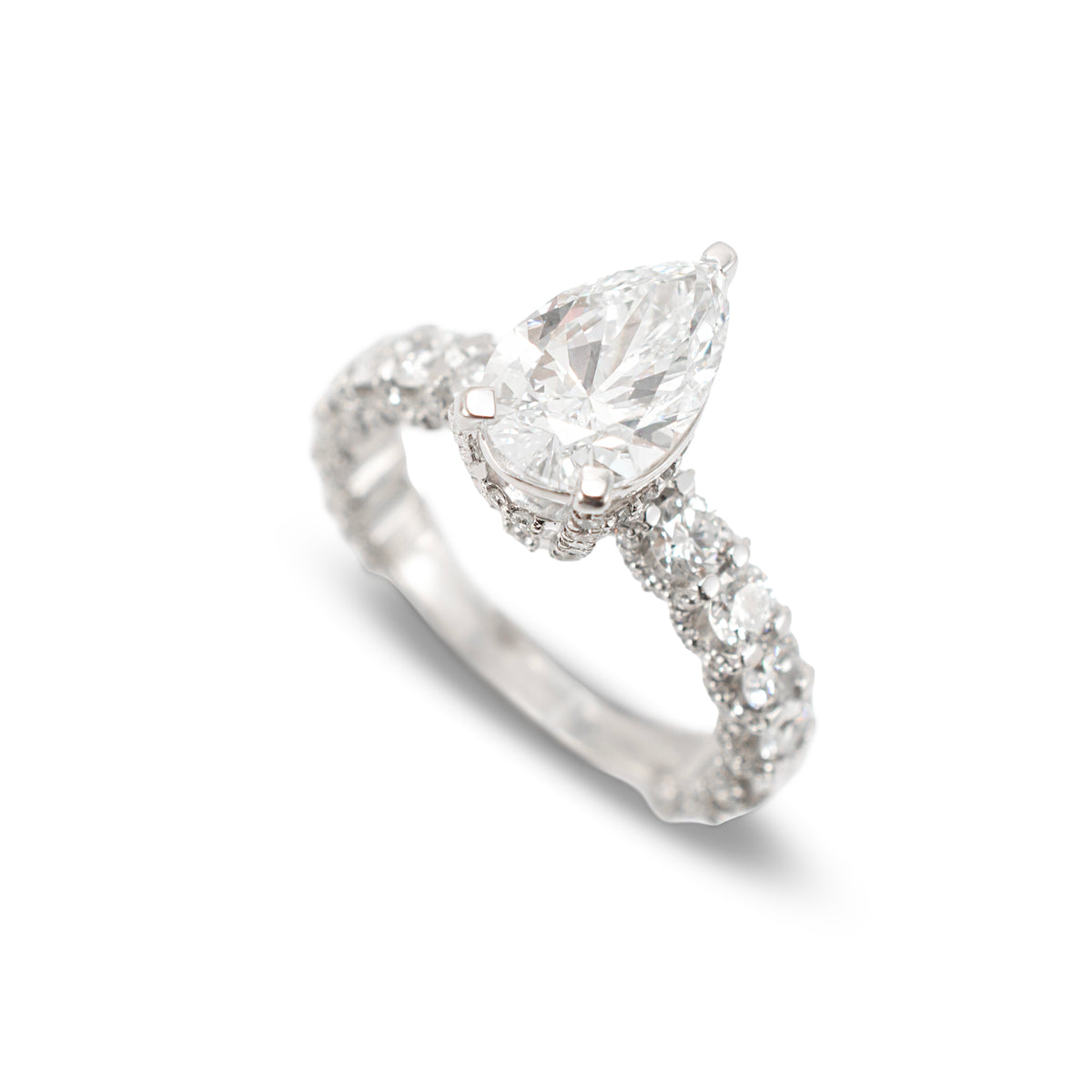 10K White Gold Igi 4.26ctw Pear Shape Lab Grown Diamond Halo Pave Engagement Ring
