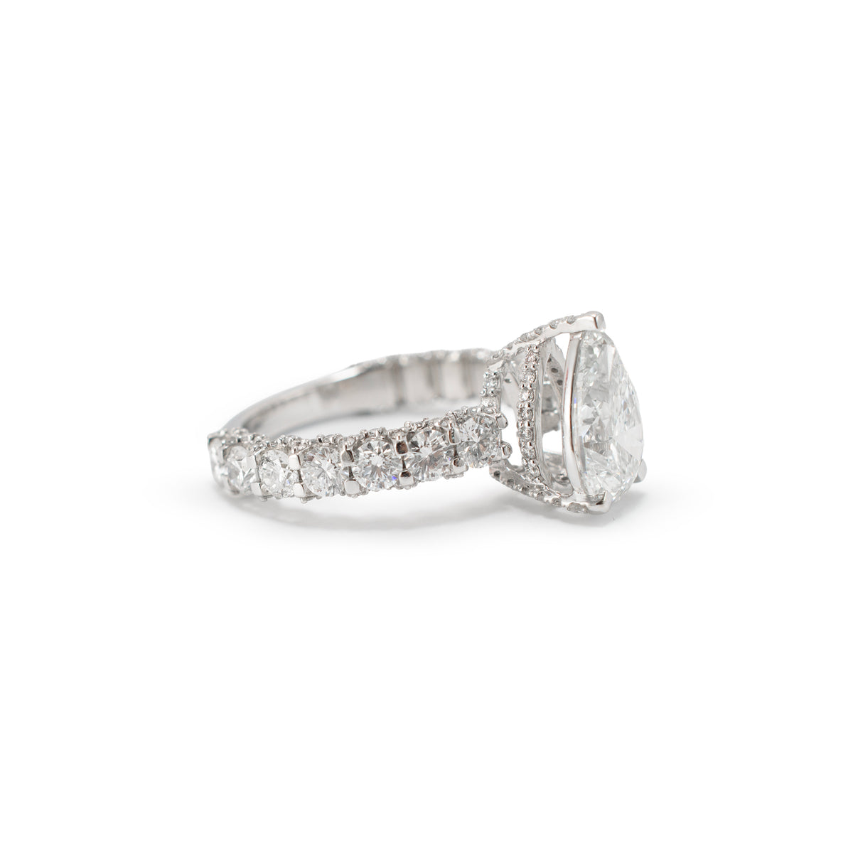 10K White Gold Igi 4.26ctw Pear Shape Lab Grown Diamond Halo Pave Engagement Ring