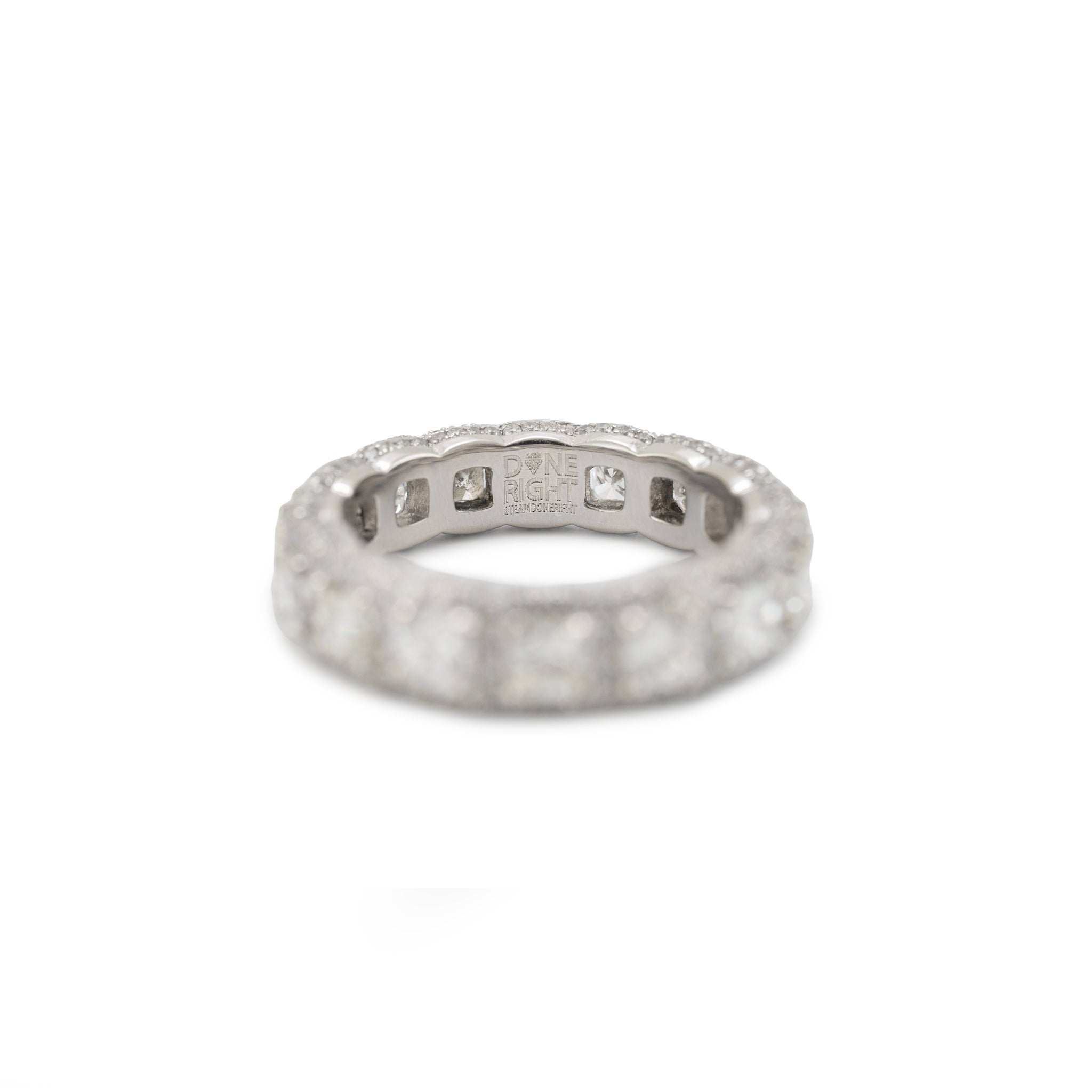 Platinum 5.34ct Diamond Cushion Cut Round Pave Halo Diamond Eternity Band Ring