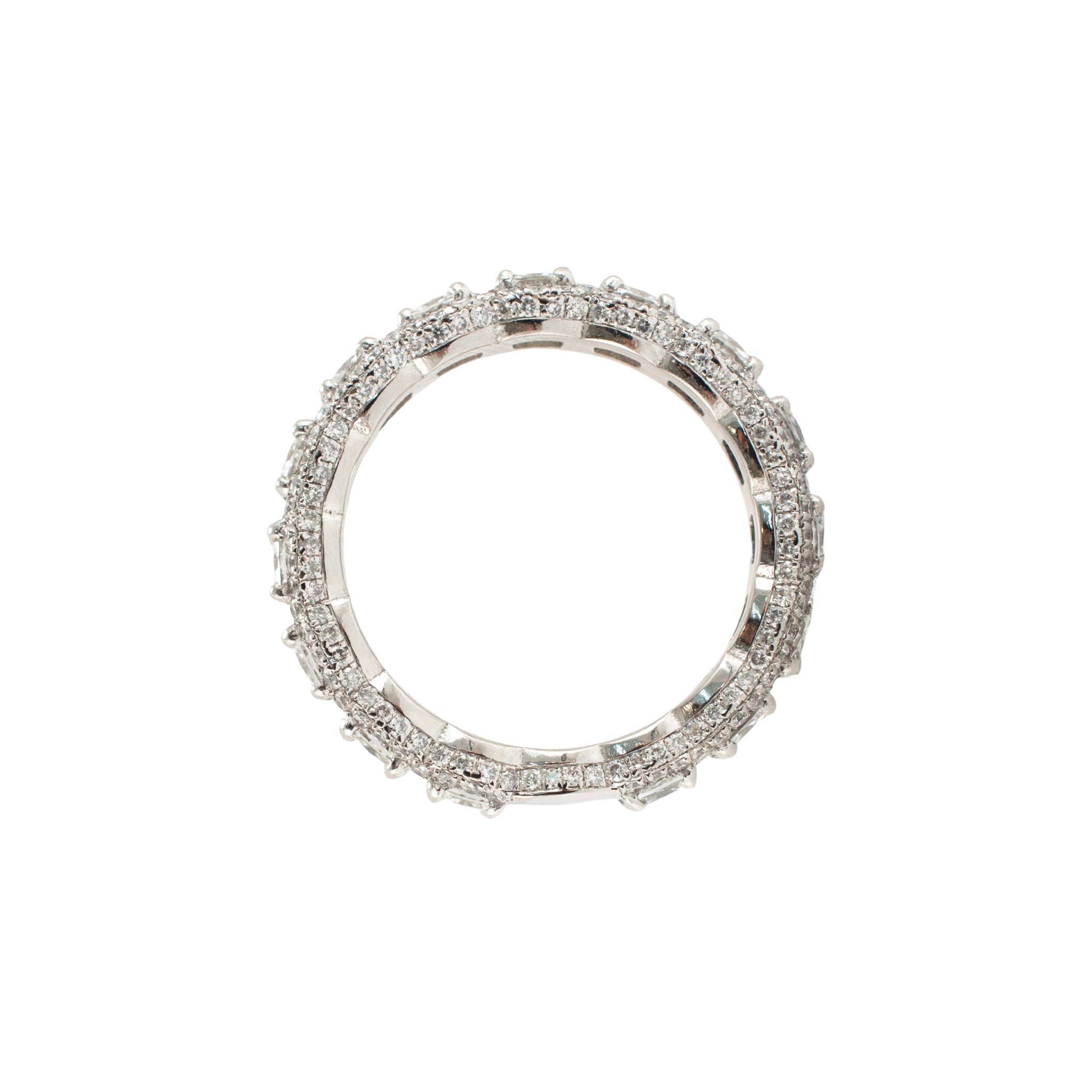 Platinum 5.34ct Diamond Cushion Cut Round Pave Halo Diamond Eternity Band Ring