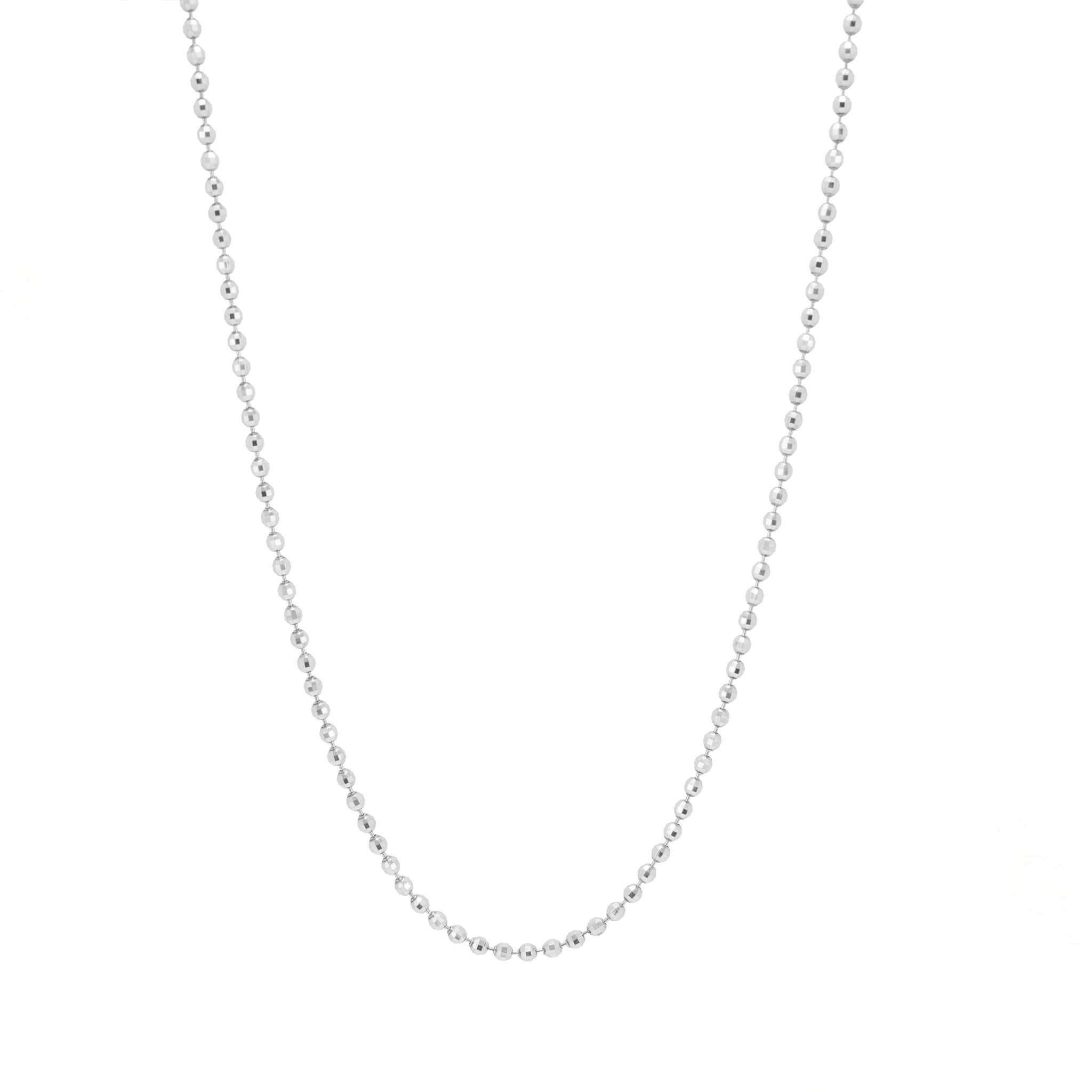 850 Platinum 2.1mm Faceted Diamond Cut Ball Bead Spherical Link Chain Necklace