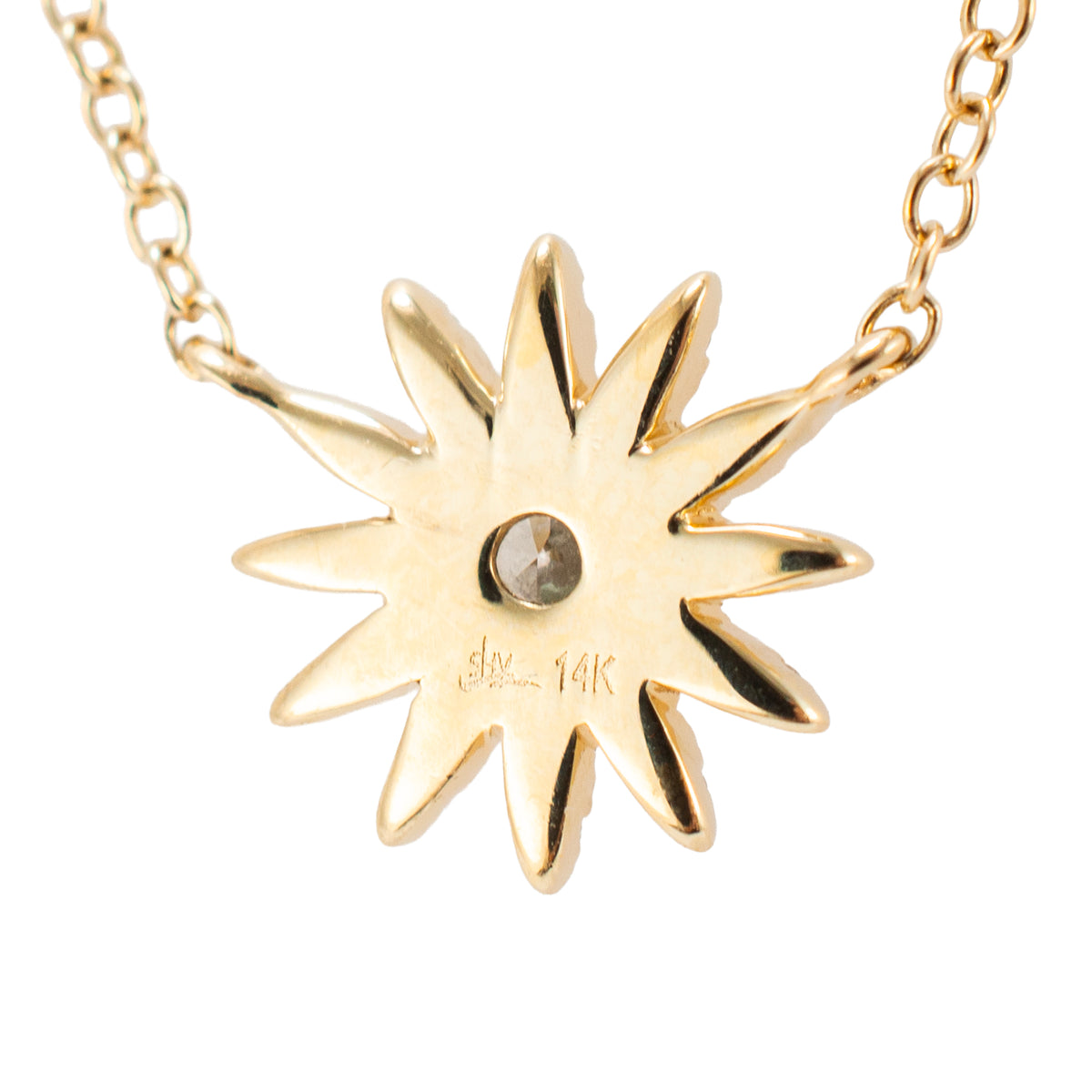 Ladies 14K Yellow Gold 0.23ct Diamond Adjustable Chain Sunburst Pendant Necklace
