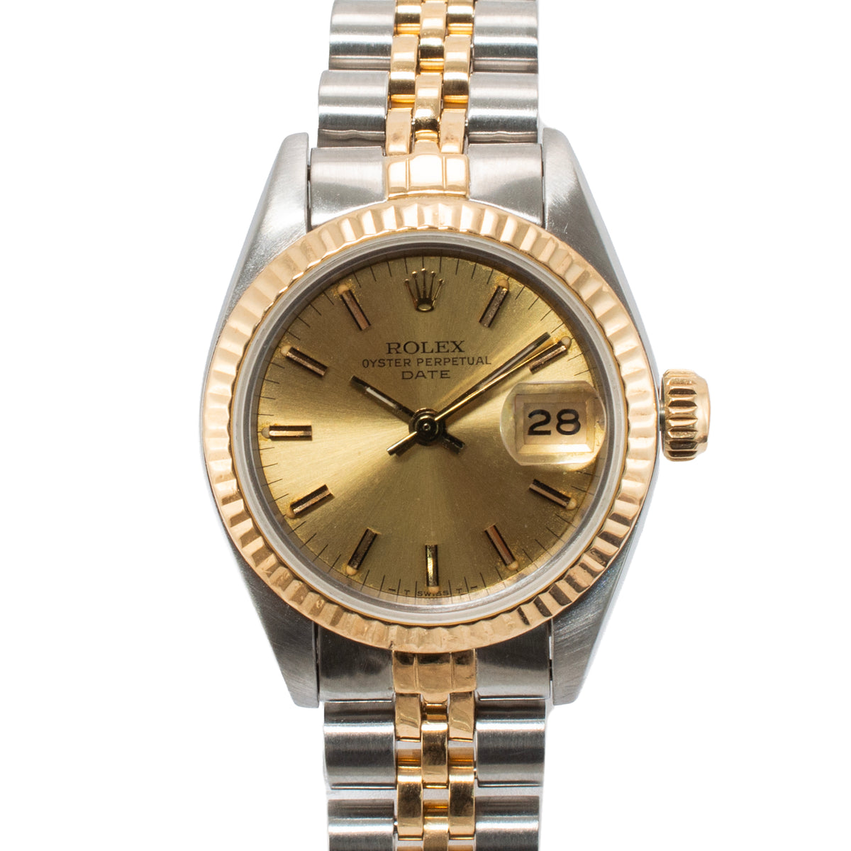 Ladies Rolex Datejust 26MM 69173 Champaign Dial Two Tone Yellow Gold Steel Watch