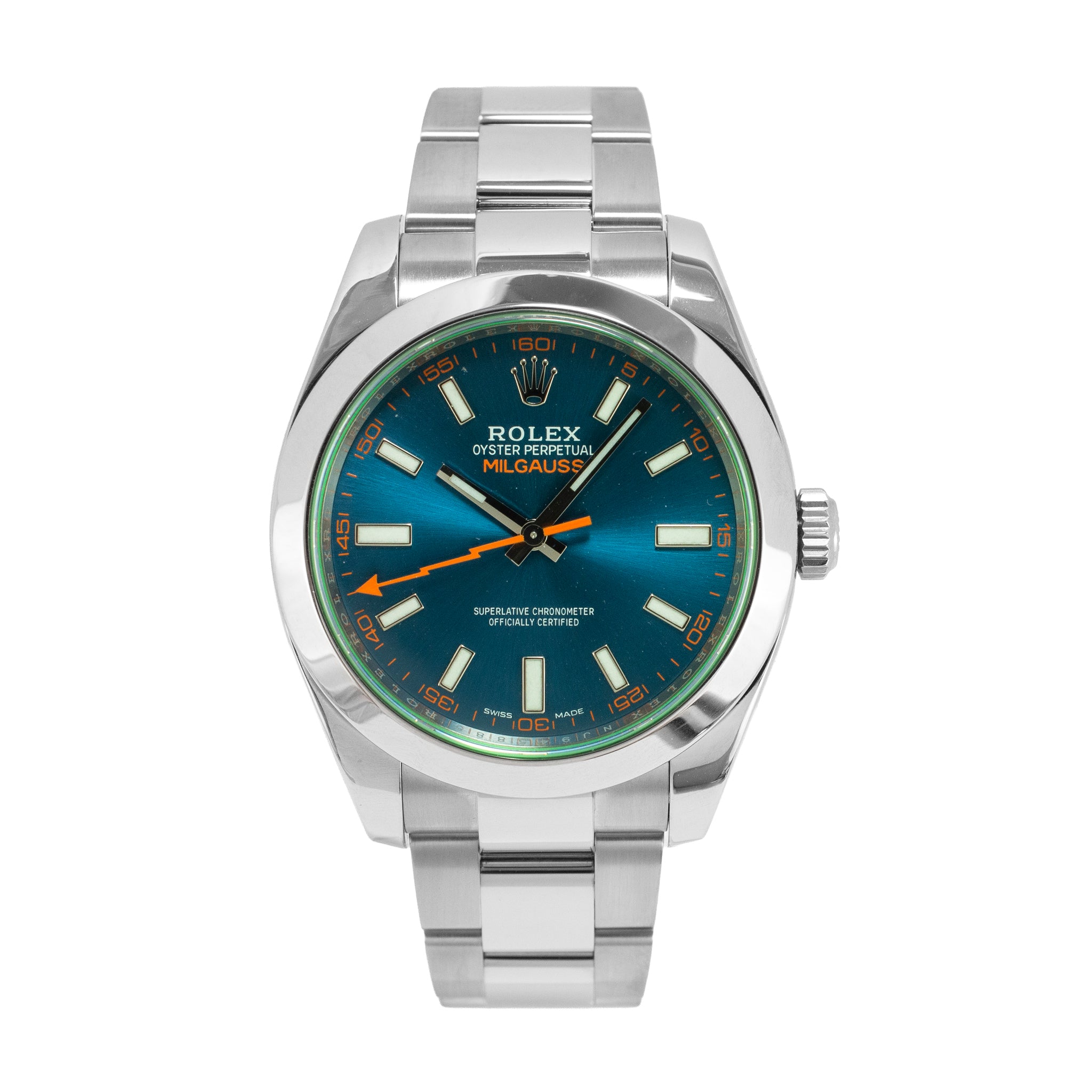Rolex Milgauss 40MM 116400GV Z-Blue Dial Green Sapphire Crystal Steel Watch