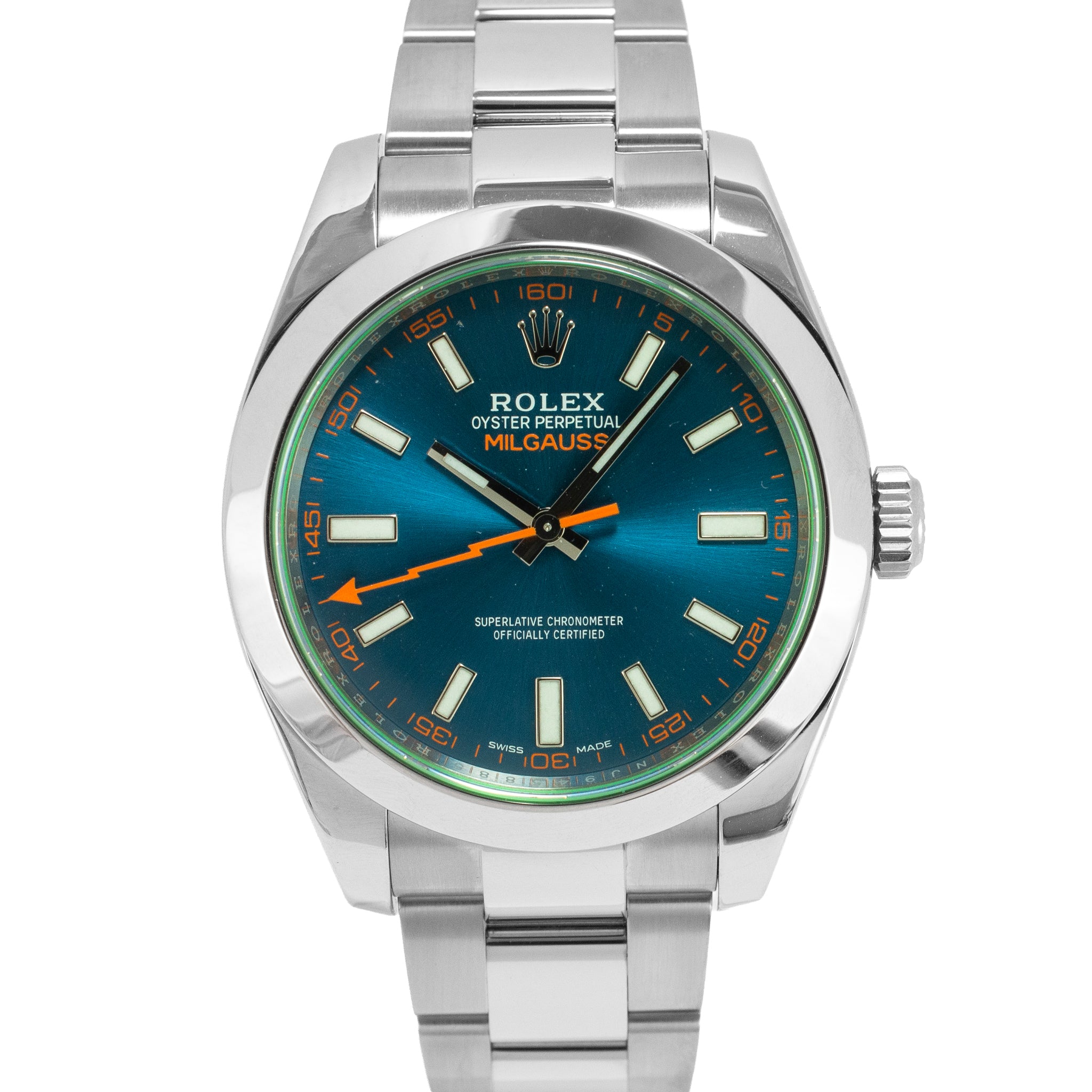 Rolex Milgauss 40MM 116400GV Z-Blue Dial Green Sapphire Crystal Steel Watch