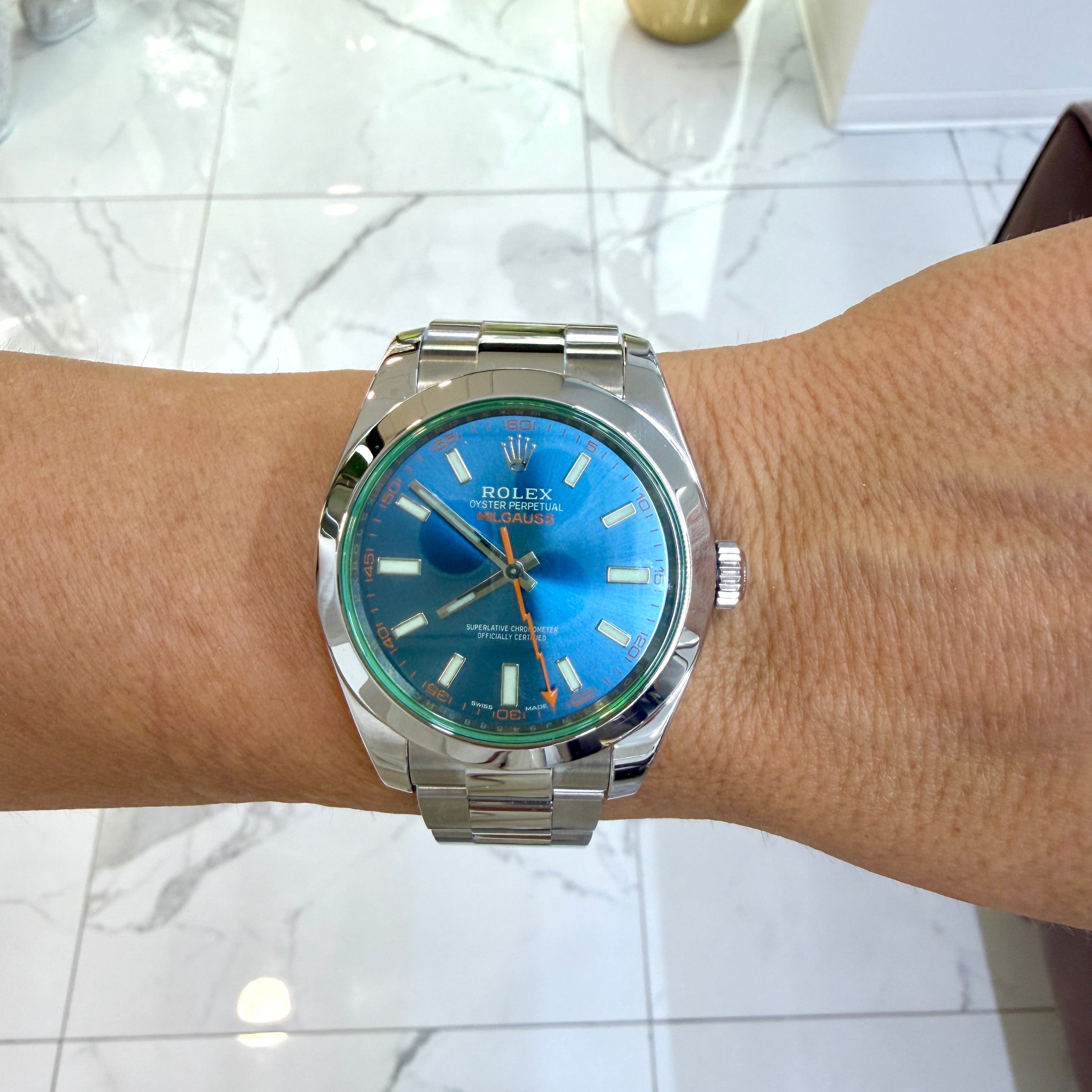 Rolex Milgauss 40MM 116400GV Z-Blue Dial Green Sapphire Crystal Steel Watch