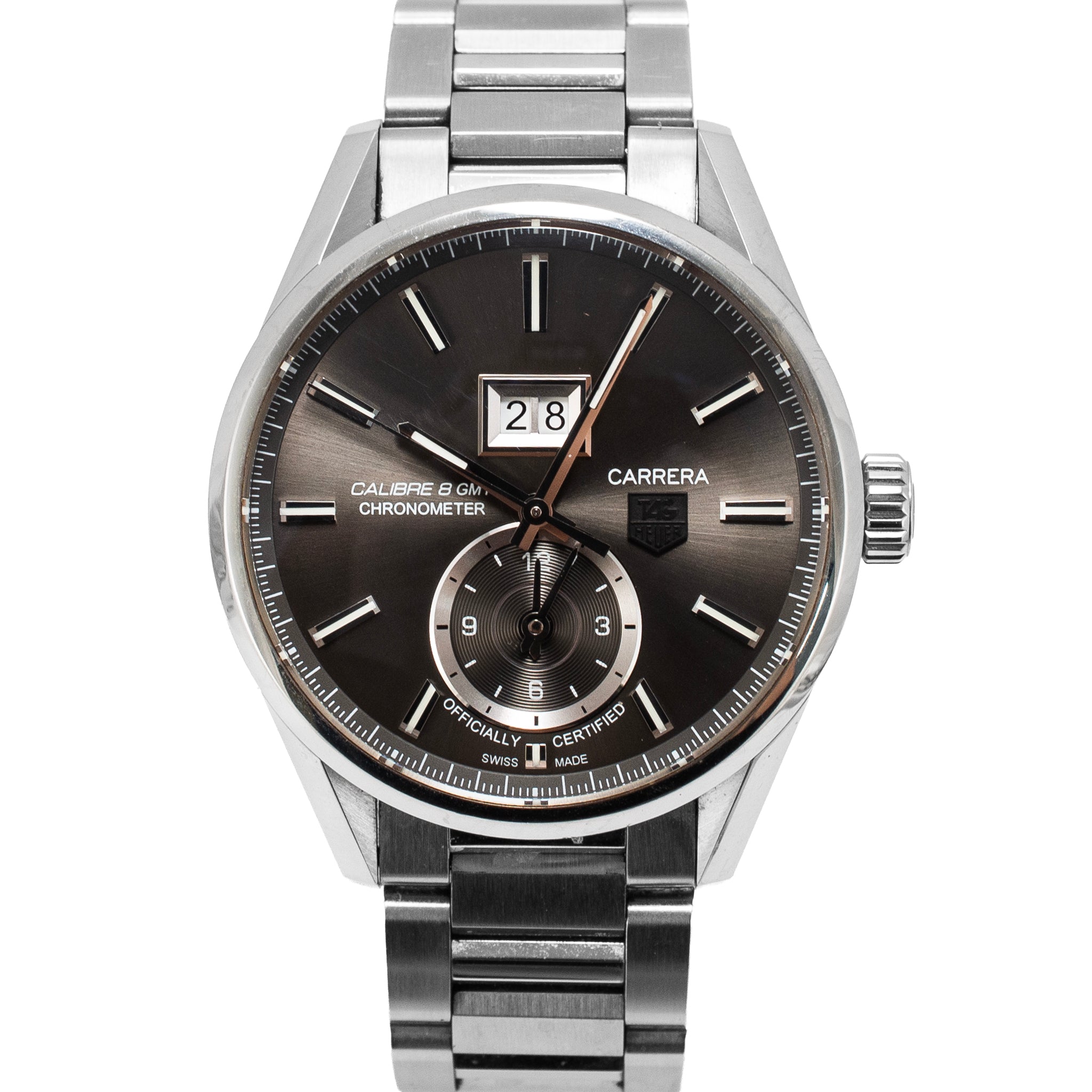 Tag Heuer Carrera Calibre 8 GMT Grand Date 41MM WAR5012.BA0723 Steel Watch