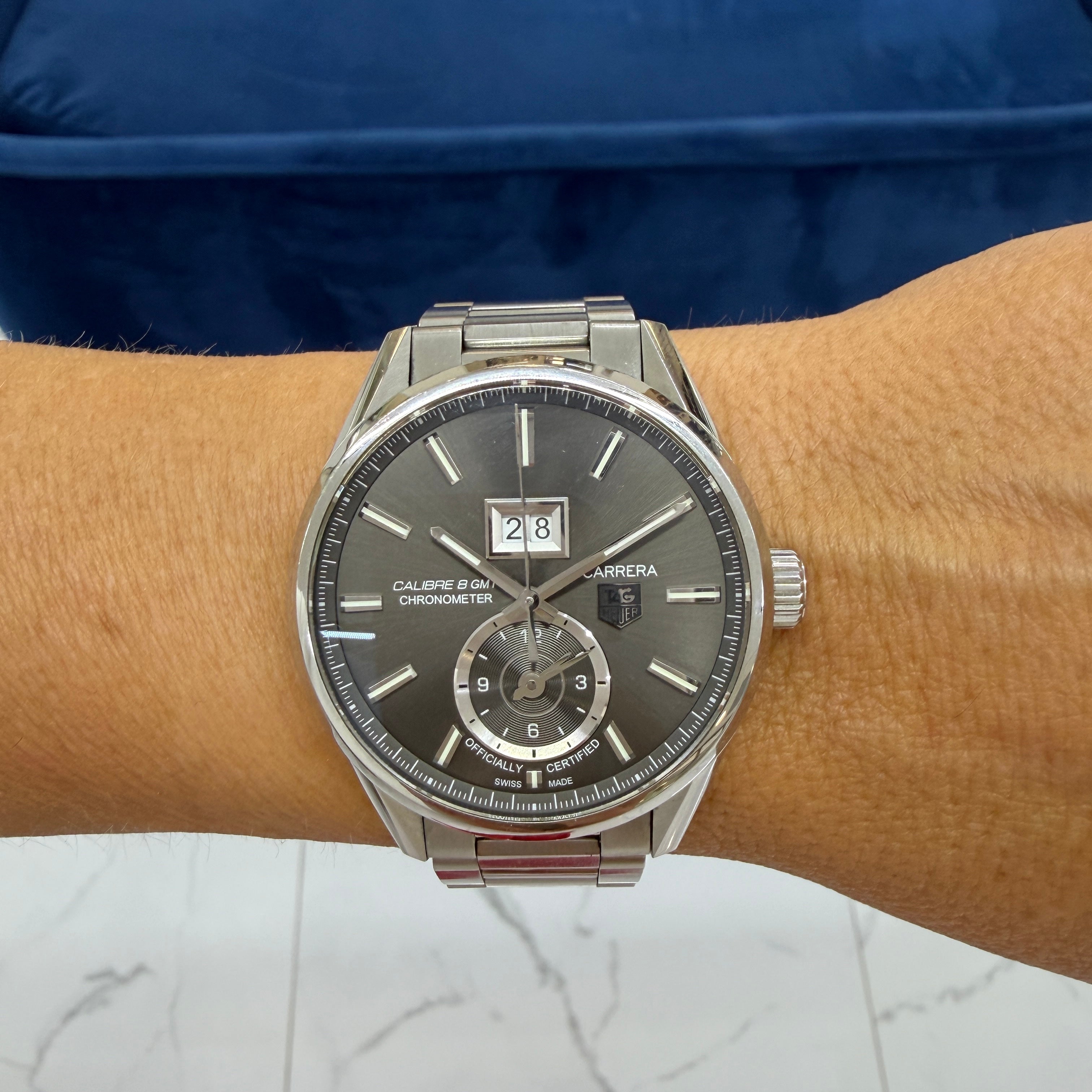 Tag Heuer Carrera Calibre 8 GMT Grand Date 41MM WAR5012.BA0723 Steel Watch
