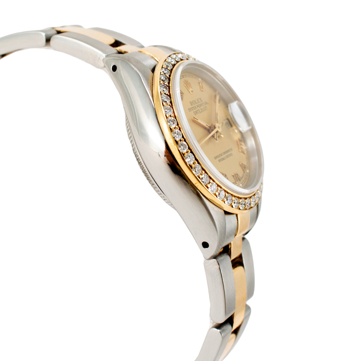 Ladies Rolex Datejust 69163 26MM Champaign Diamond Bezel Oyster Gold Steel Watch