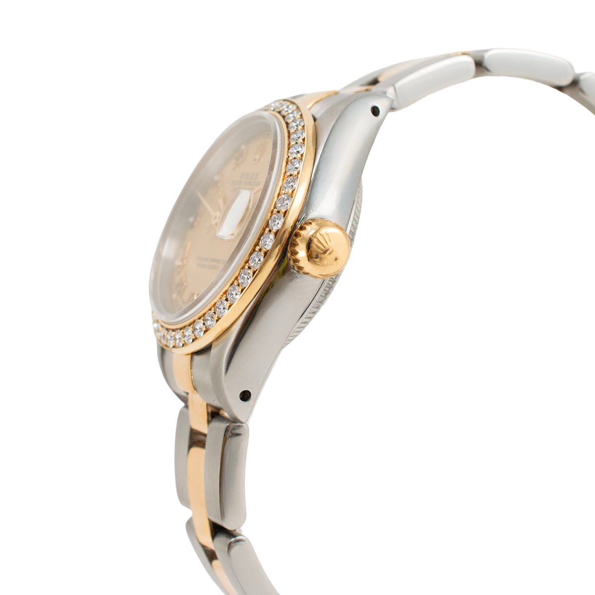 Ladies Rolex Datejust 69163 26MM Champaign Diamond Bezel Oyster Gold Steel Watch
