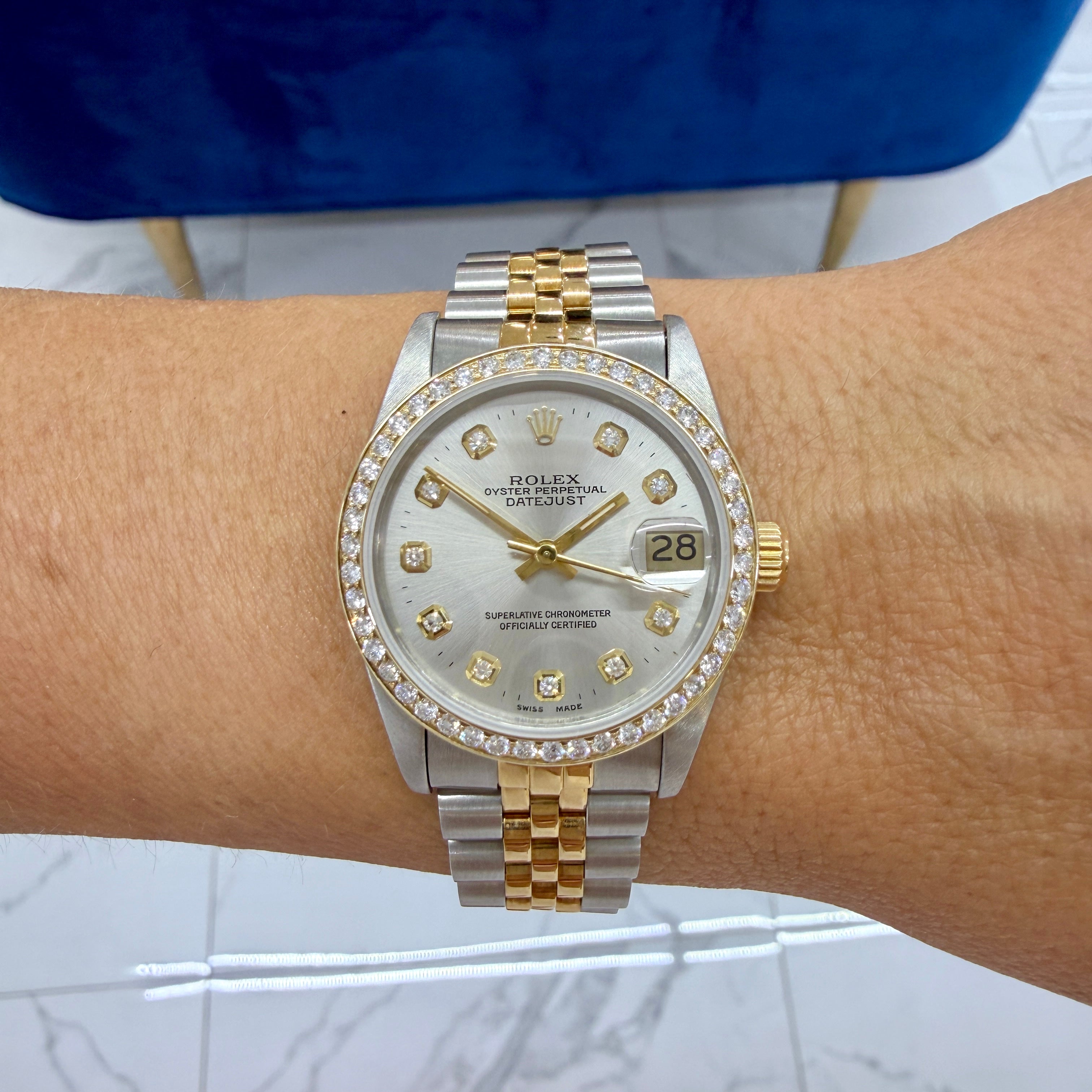 Ladies Rolex Datejust 31MM 68273 Mid Size Diamond 18K Yellow Gold Steel Watch