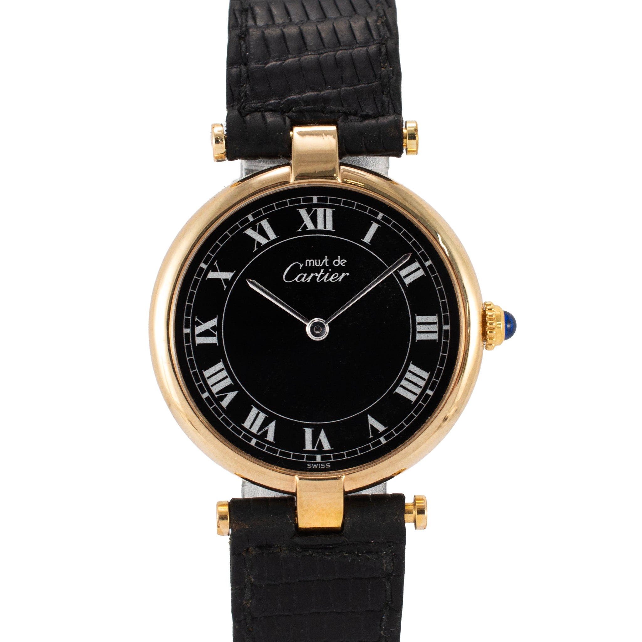 Vintage Cartier Must de Vendome 30MM 590003 Black Roman Dial Quartz Watch
