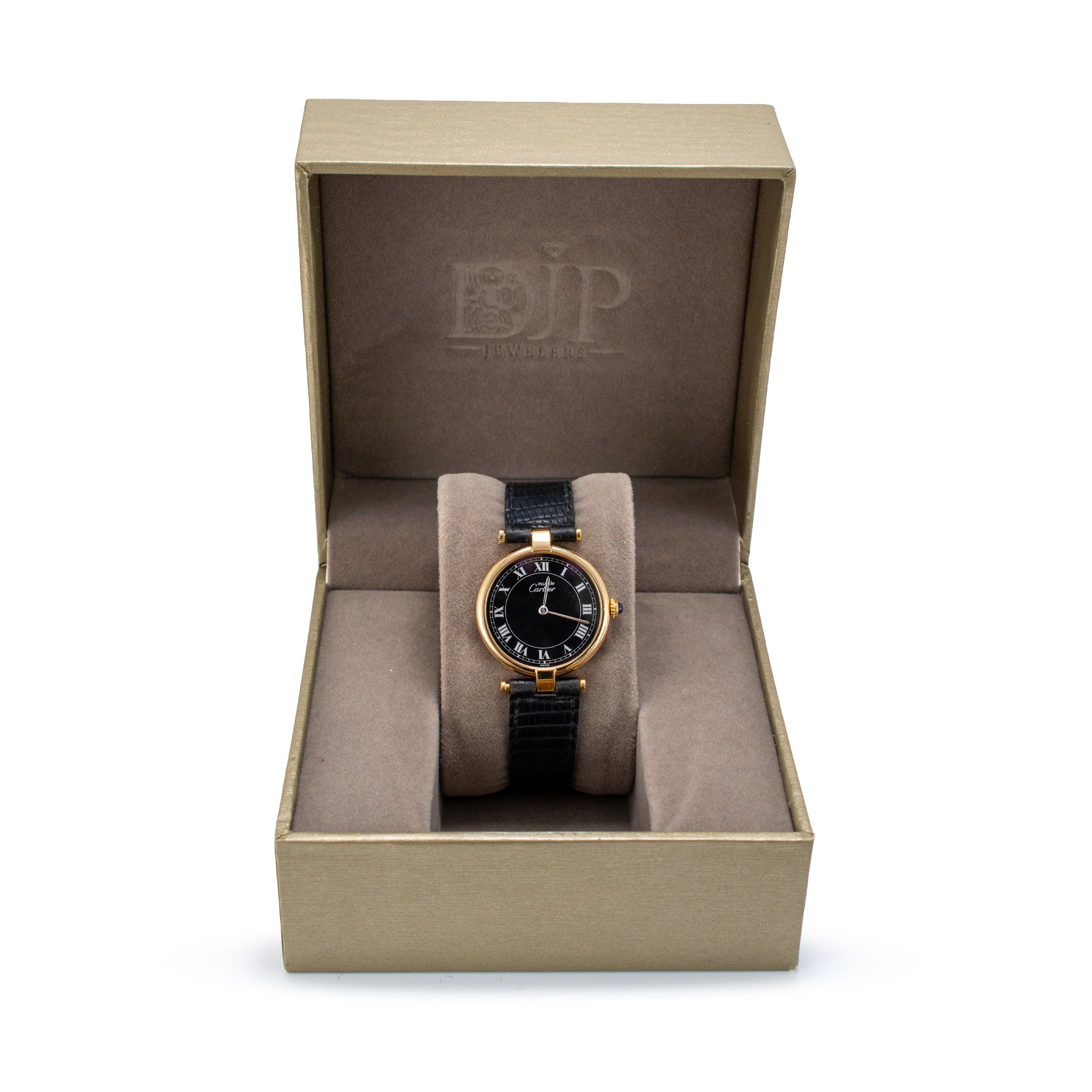 Vintage Cartier Must de Vendome 30MM 590003 Black Roman Dial Quartz Watch