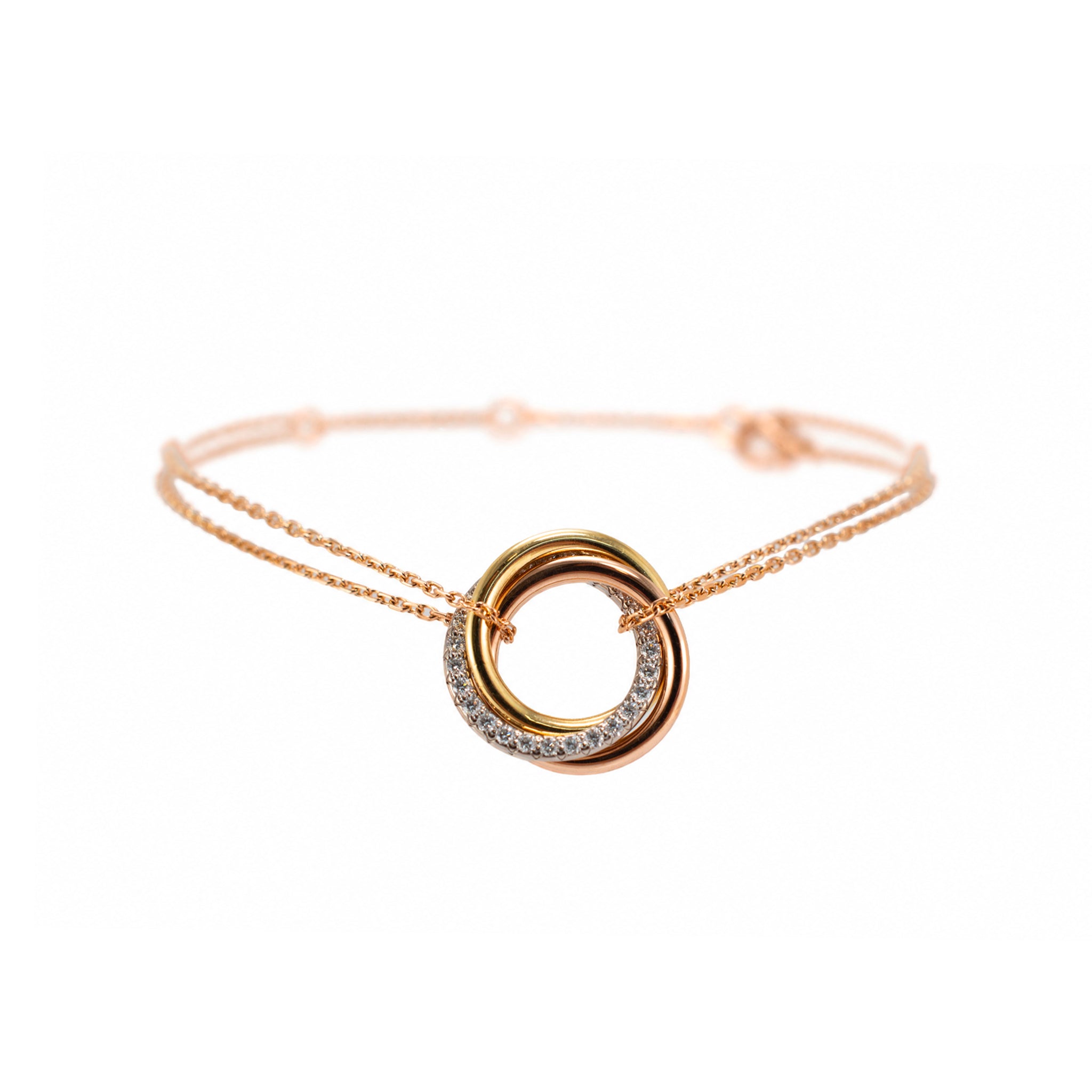 Cartier Trinity on Chain Classic Model 18K Tricolor Diamonds 18CM Link Bracelet