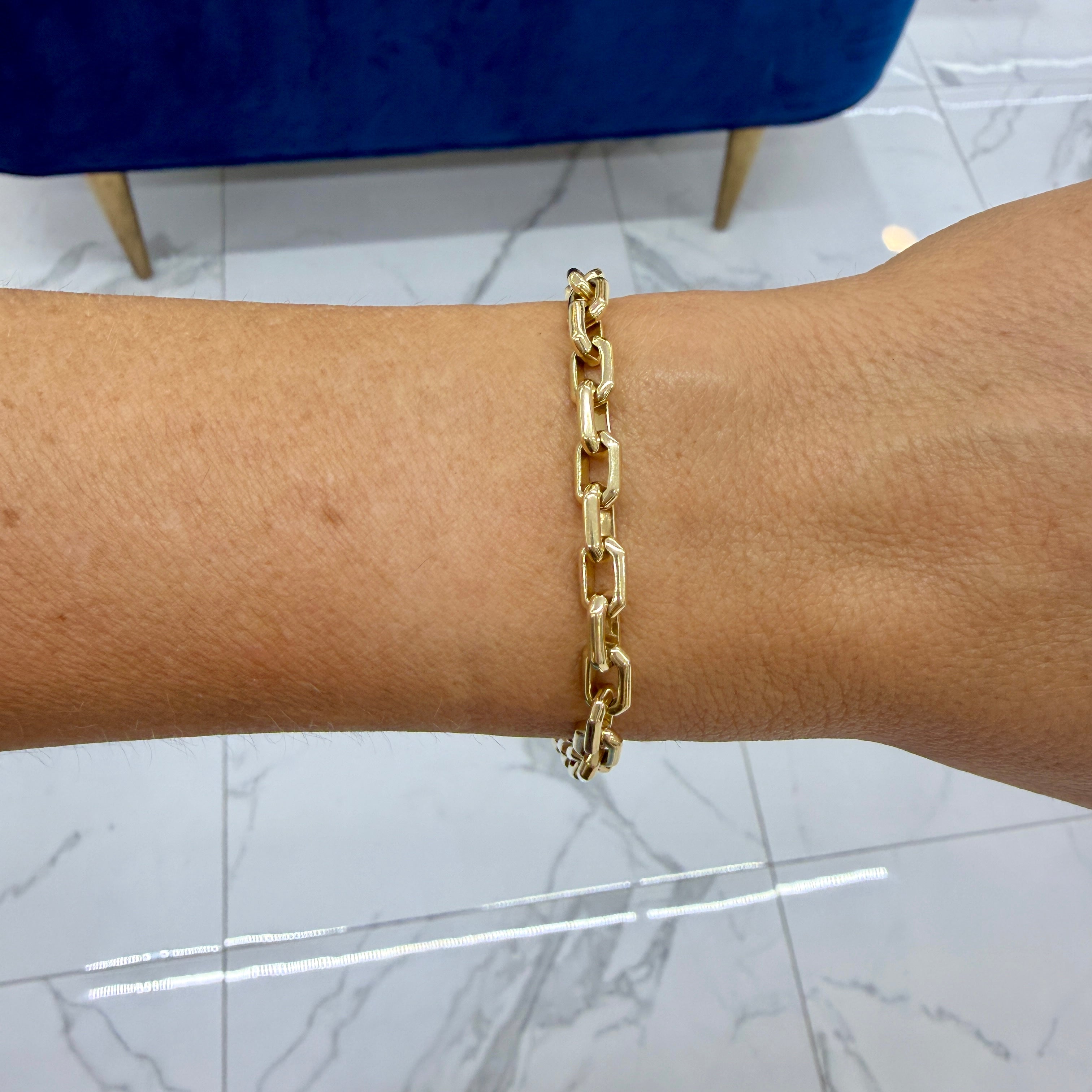 Men’s Gabriel & Co 5.50mm 14K Yellow Gold Solid Chain Faceted Link Bracelet
