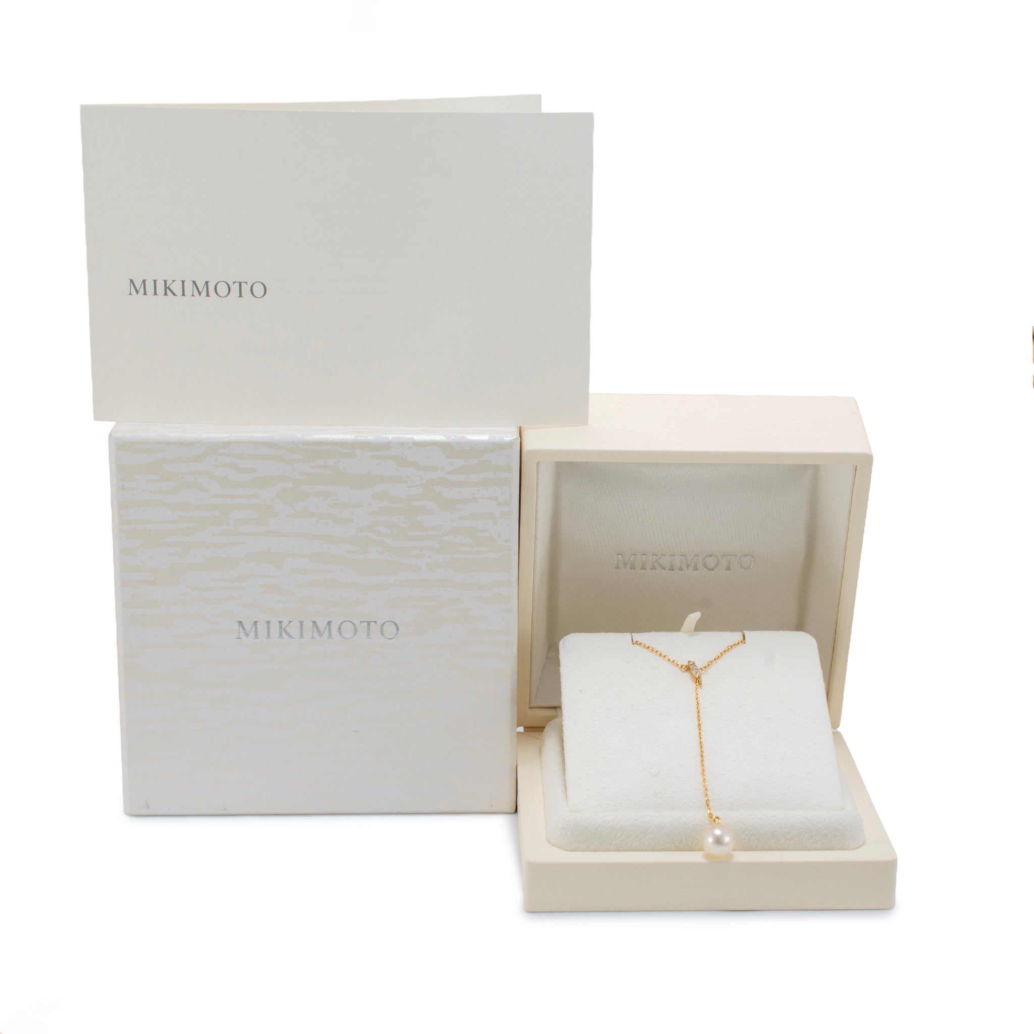 Mikimoto 18K Yellow Gold Akoya Pearl Lariat Drop Pendant Necklace