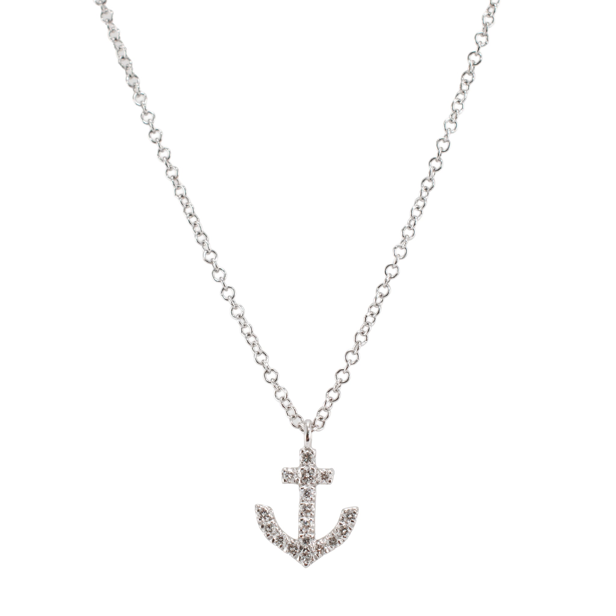 Gabriel & Co. Lusso 14K White Gold 0.09ctw Diamond Anchor Pendant Necklace