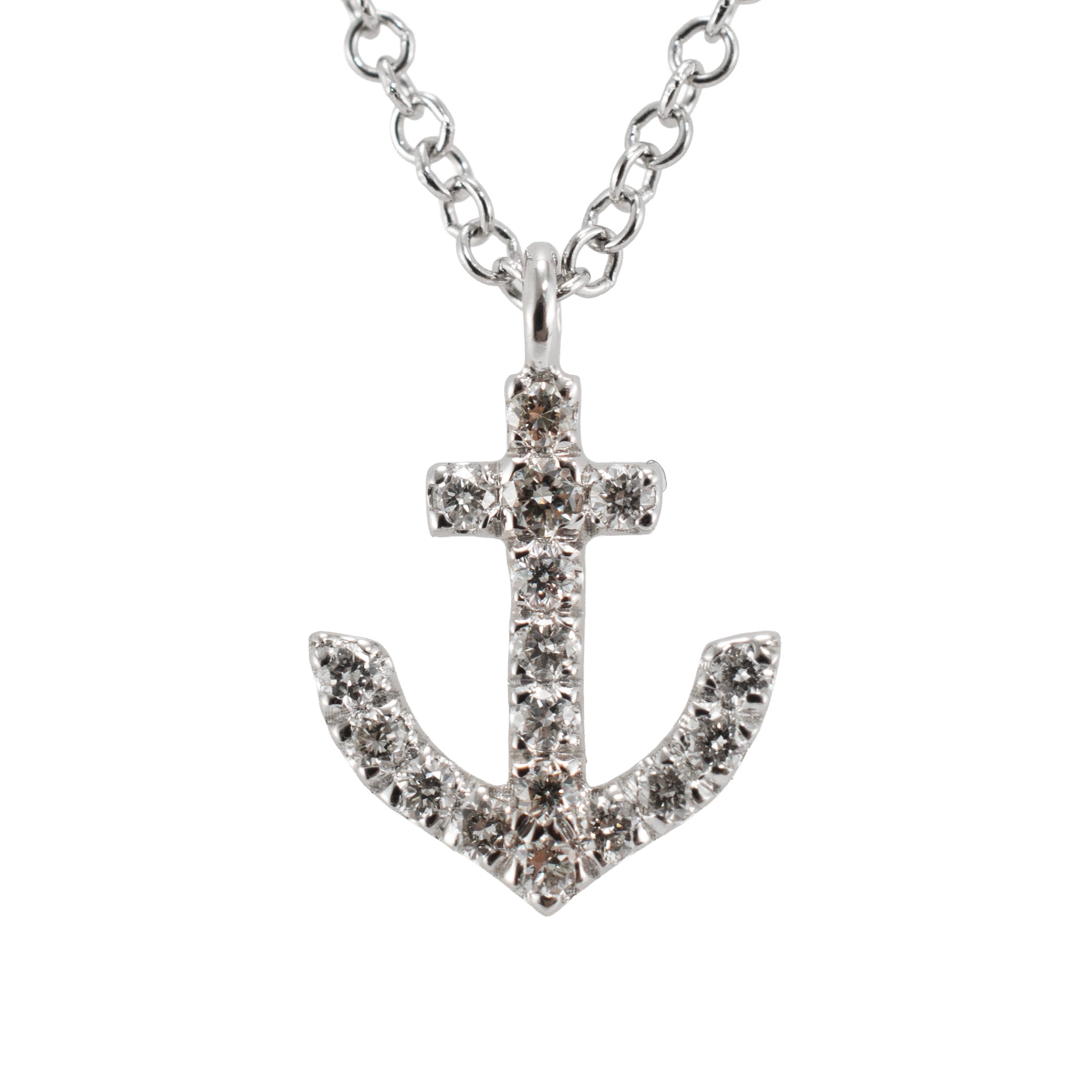 Gabriel & Co. Lusso 14K White Gold 0.09ctw Diamond Anchor Pendant Necklace
