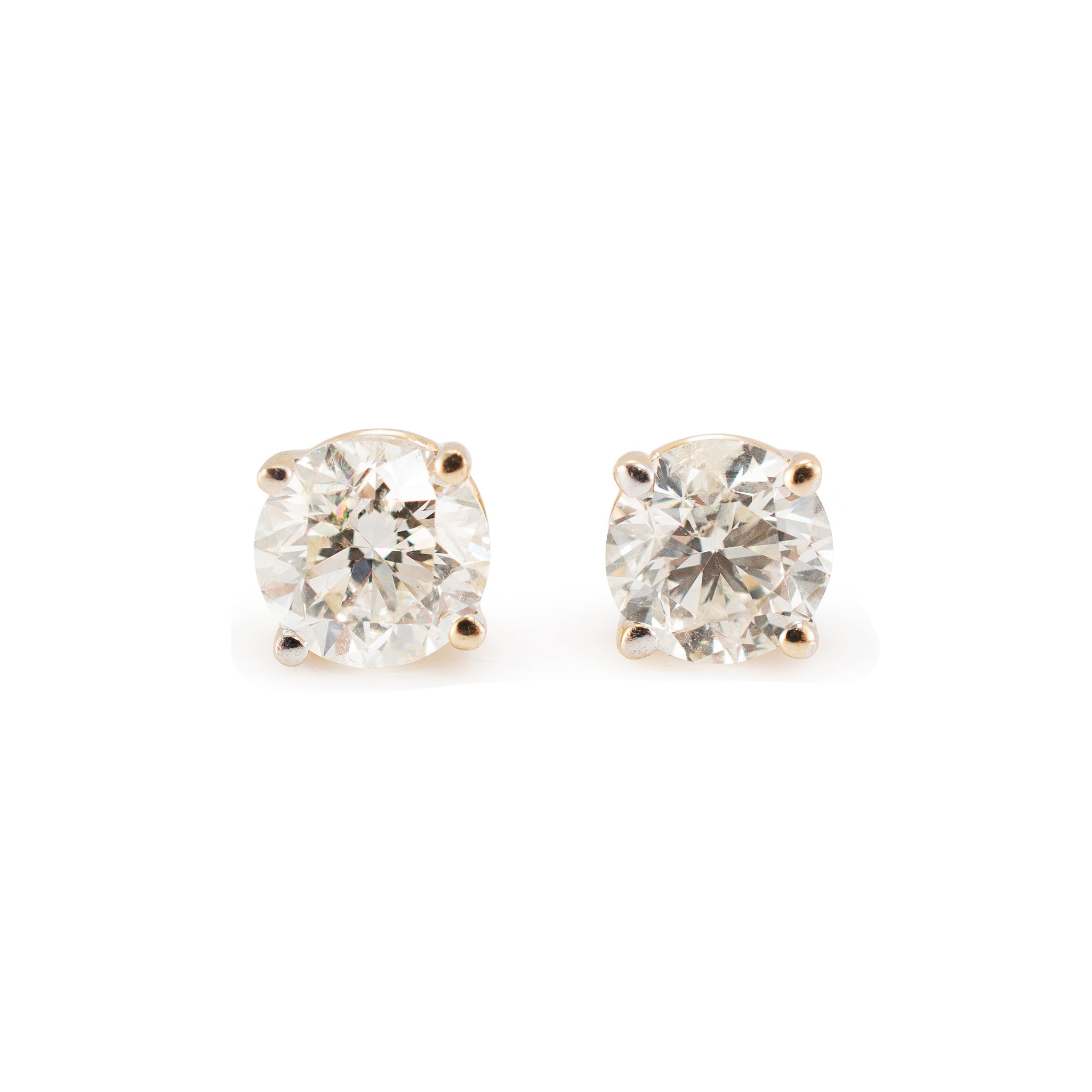 Unisex 14K Yellow Gold 0.90ctw Round Brilliant Diamond Screw Back Stud Earrings