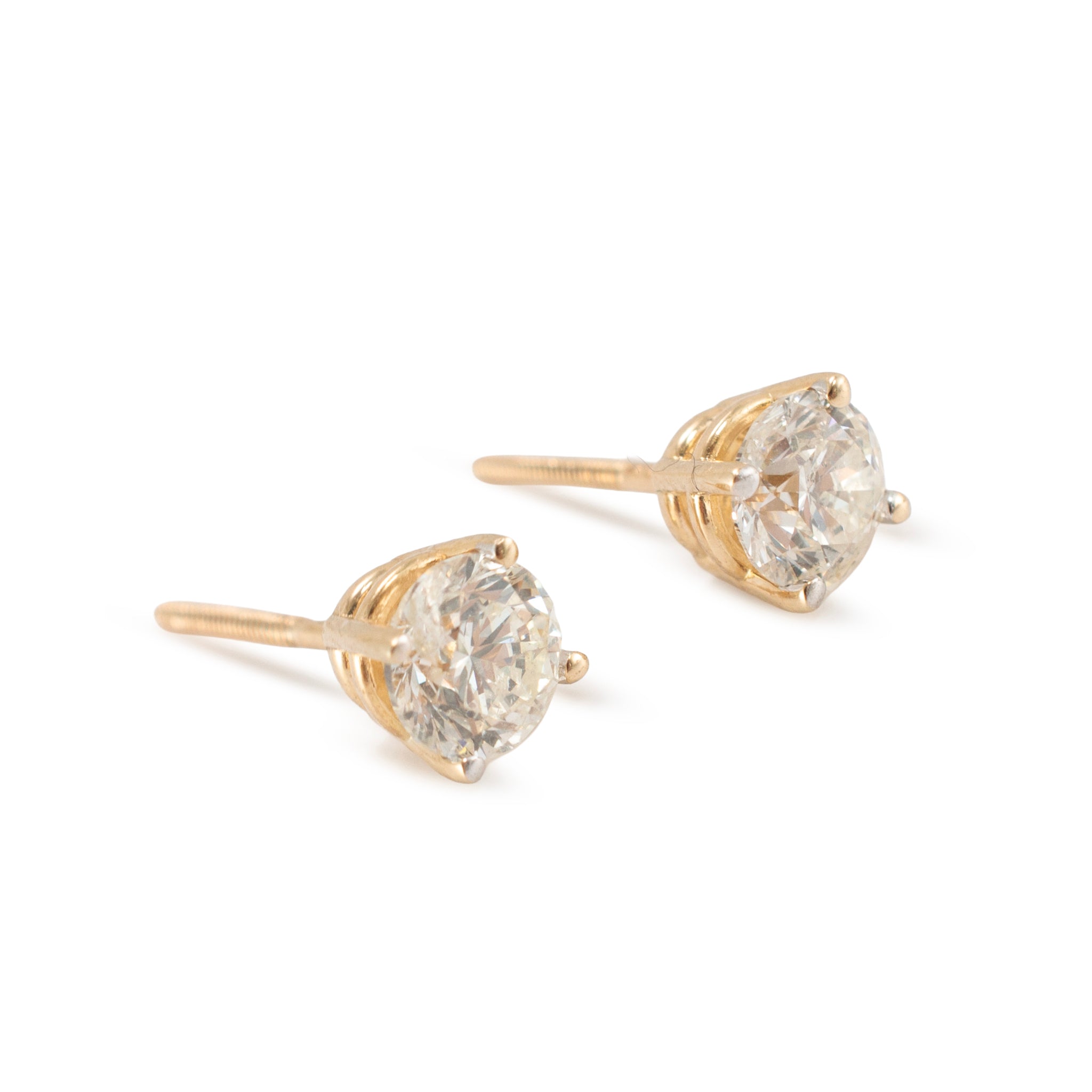 Unisex 14K Yellow Gold 0.90ctw Round Brilliant Diamond Screw Back Stud Earrings