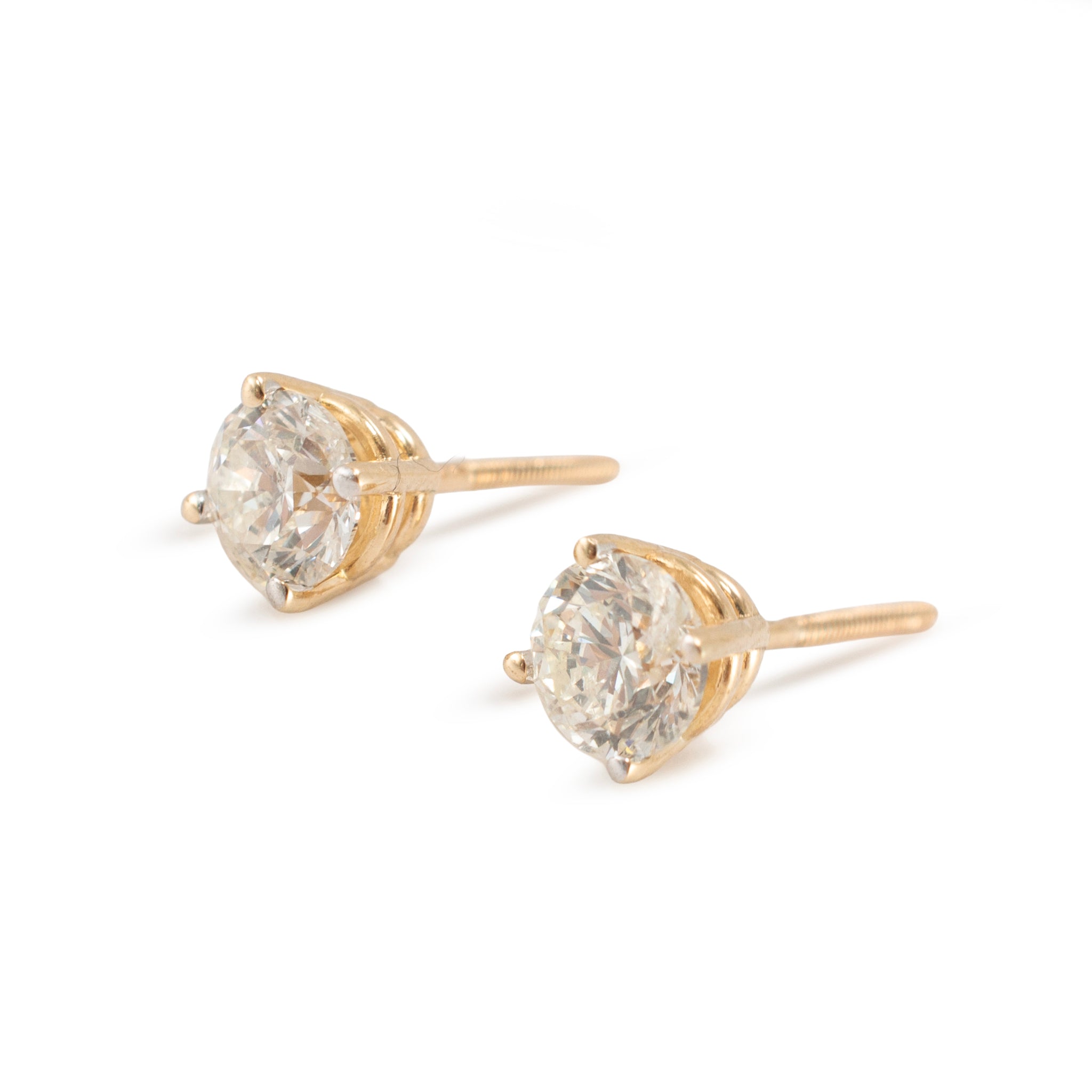 Unisex 14K Yellow Gold 0.90ctw Round Brilliant Diamond Screw Back Stud Earrings