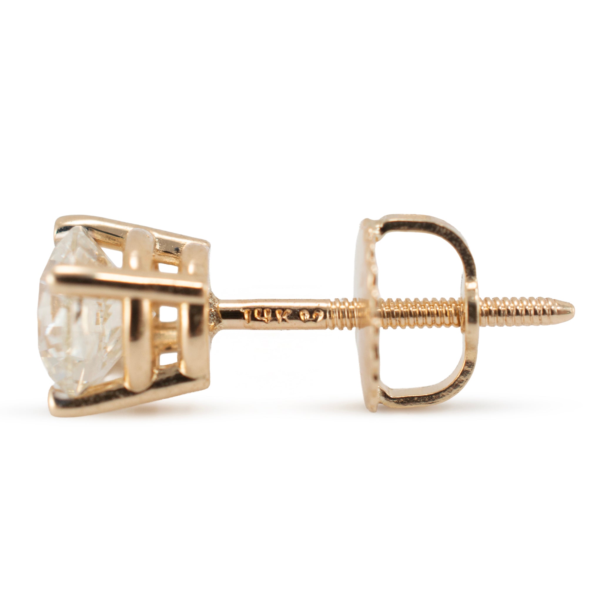 Unisex 14K Yellow Gold 0.90ctw Round Brilliant Diamond Screw Back Stud Earrings