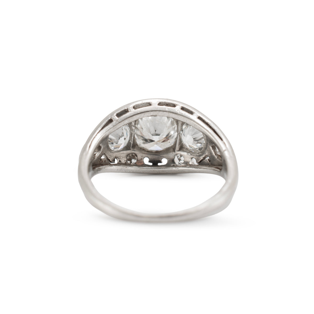 Antique Edwardian Platinum 2.34ctw Old Euro Diamond Three-Stone Engagement Ring