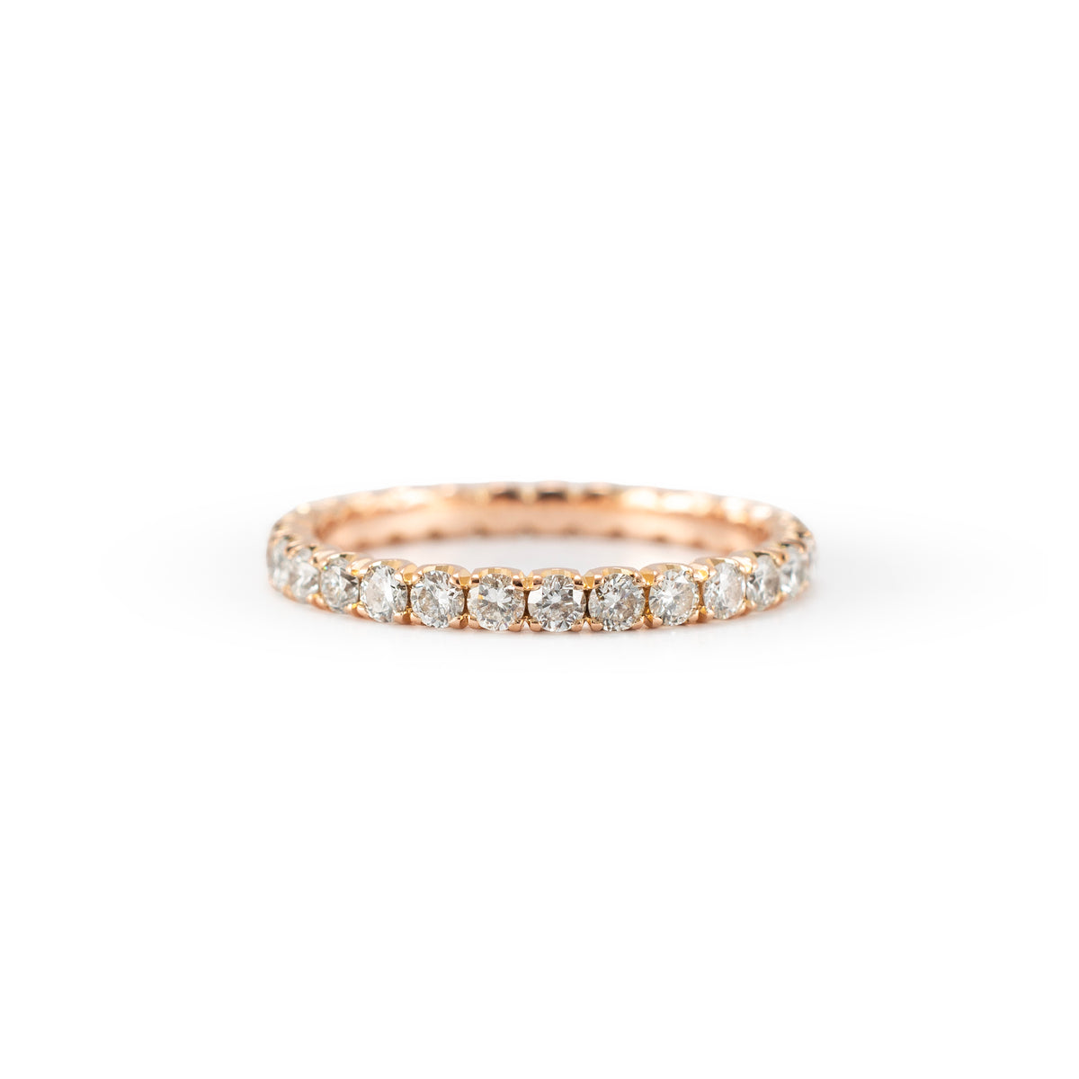 Ladies 18K Rose Gold 1.02ctw Round Diamond Full Eternity Wedding Band Ring