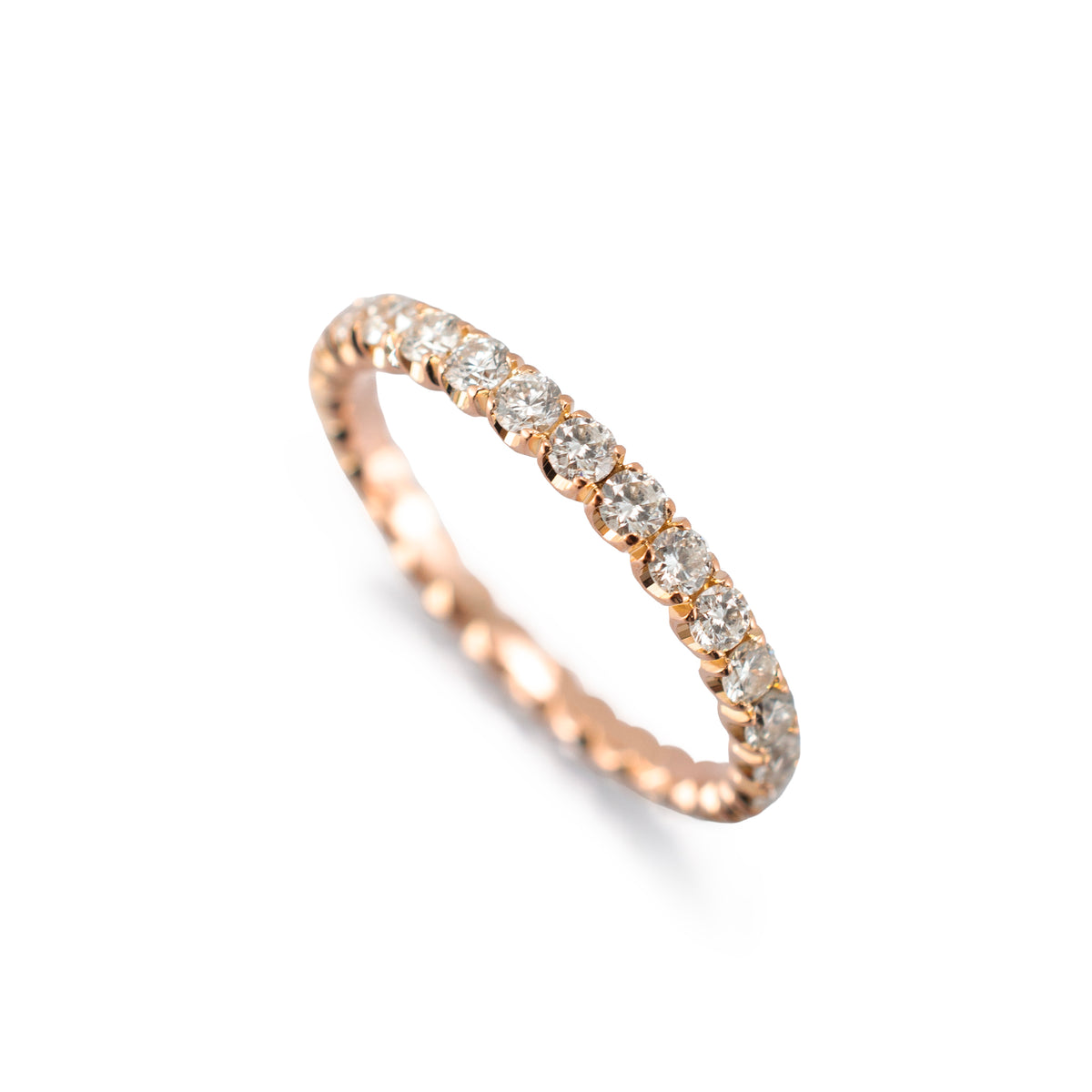 Ladies 18K Rose Gold 1.02ctw Round Diamond Full Eternity Wedding Band Ring