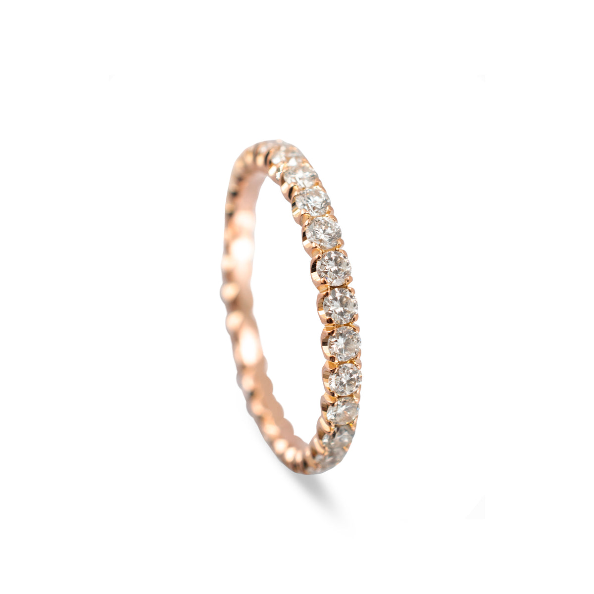 Ladies 18K Rose Gold 1.02ctw Round Diamond Full Eternity Wedding Band Ring