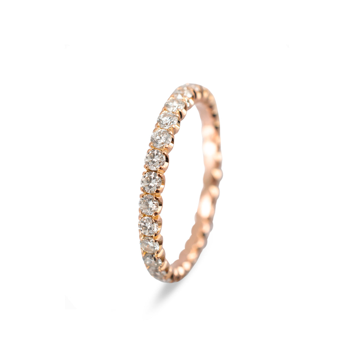 Ladies 18K Rose Gold 1.02ctw Round Diamond Full Eternity Wedding Band Ring