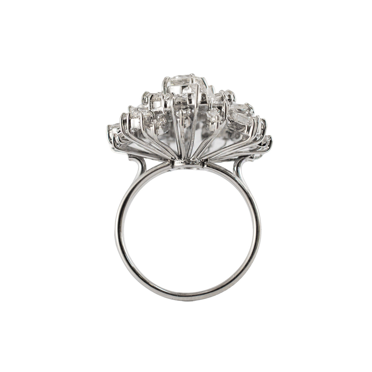 Vintage 18K White Gold 2.30ctw Diamond Bombe Starburst Cluster Cocktail Ring