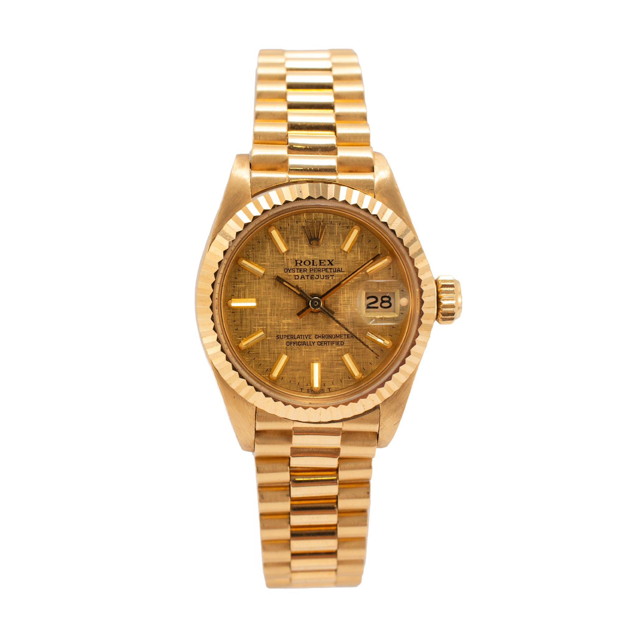 Vintage Ladies Rolex Datejust 26MM 6917 Linen Dial 18K Yellow Gold Watch