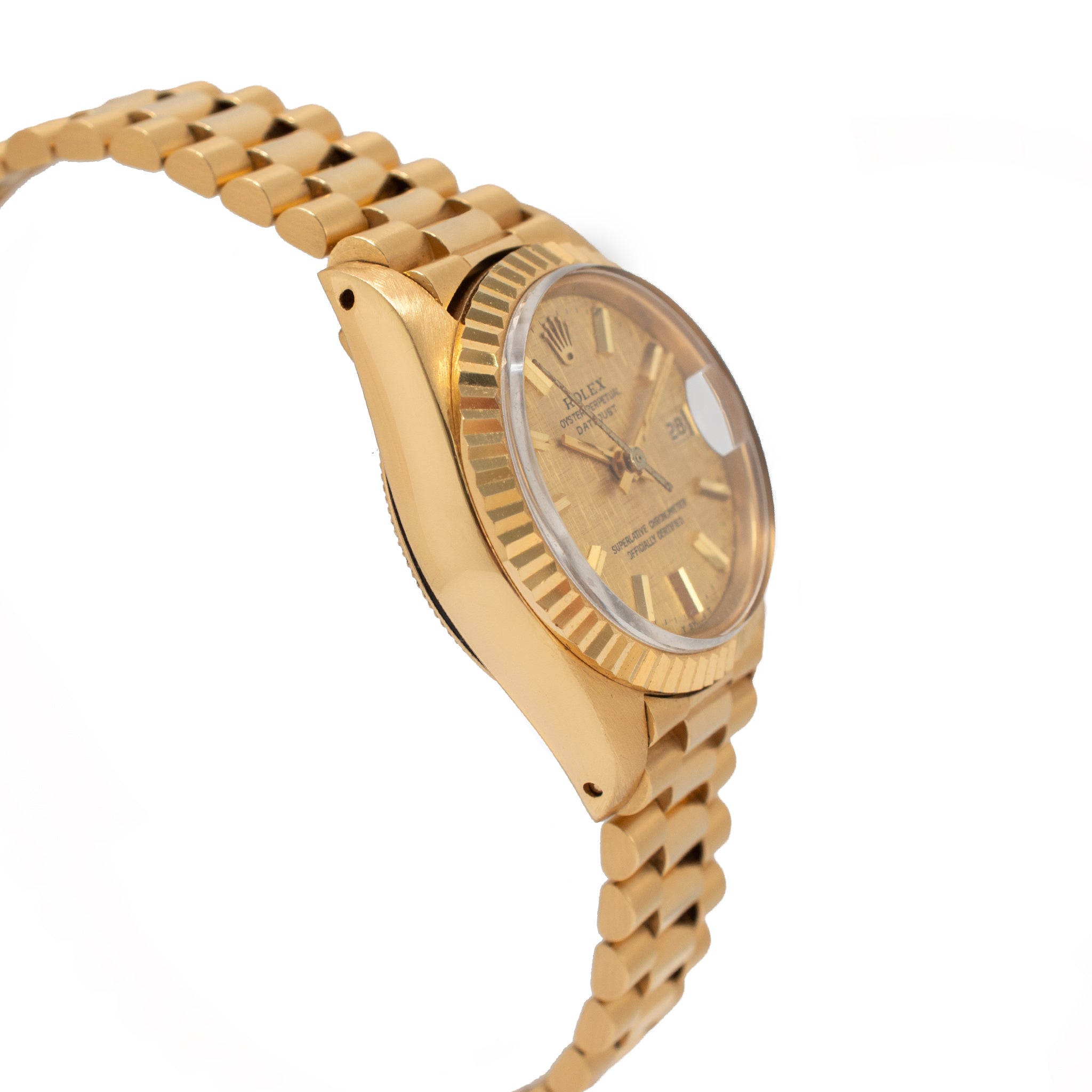 Vintage Ladies Rolex Datejust 26MM 6917 Linen Dial 18K Yellow Gold Watch