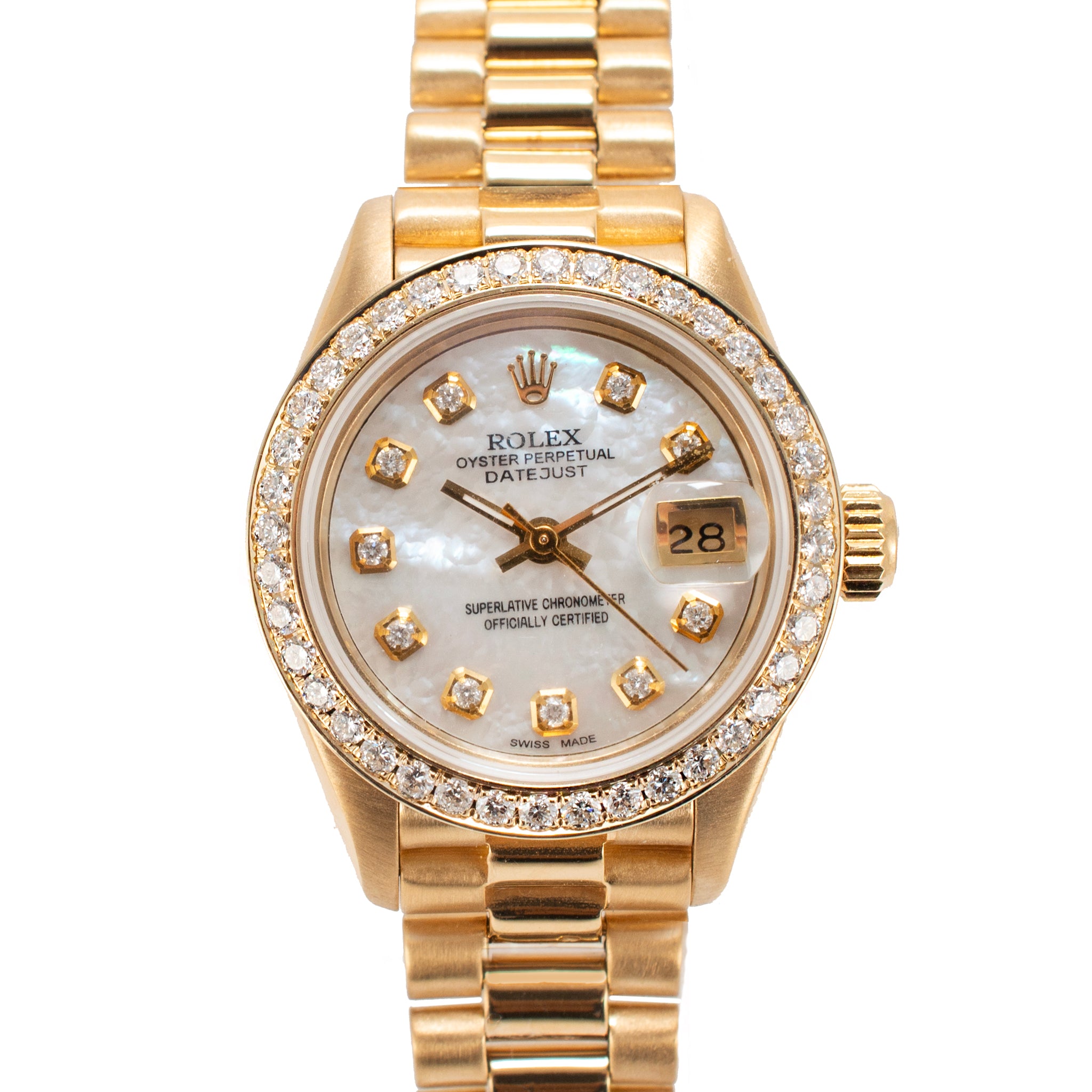 Ladies Rolex Datejust 26MM 69178 Mop Diamond Presidential 18K Yellow Gold Watch